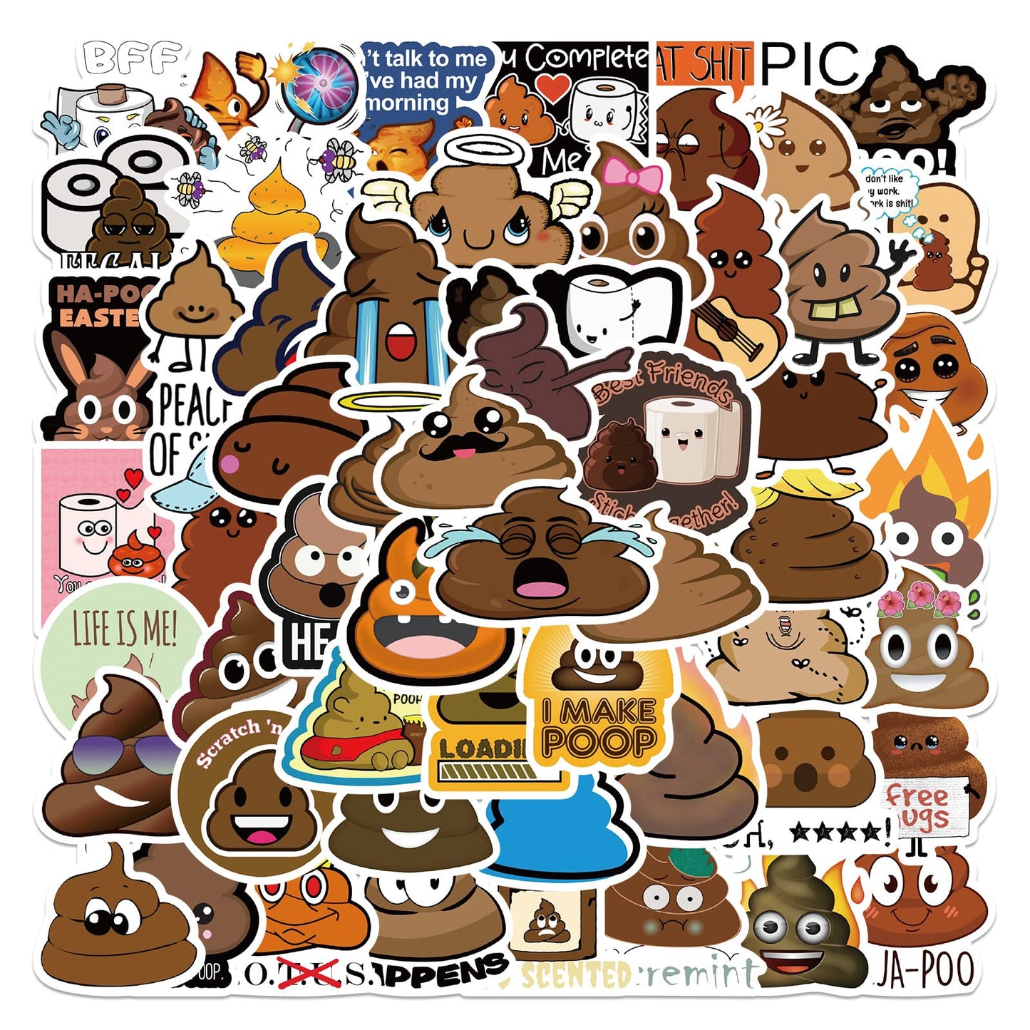Rszwyk 60Pcs Funny Poop Stickers – Waterproof Vinyl Gamepad Decals for Laptop, Notebook, Water Bottle