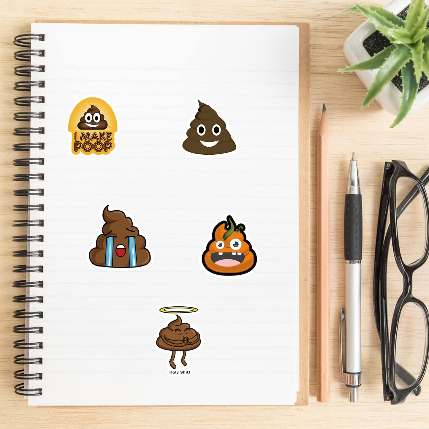 Rszwyk 60Pcs Funny Poop Stickers – Waterproof Vinyl Gamepad Decals for Laptop, Notebook, Water Bottle