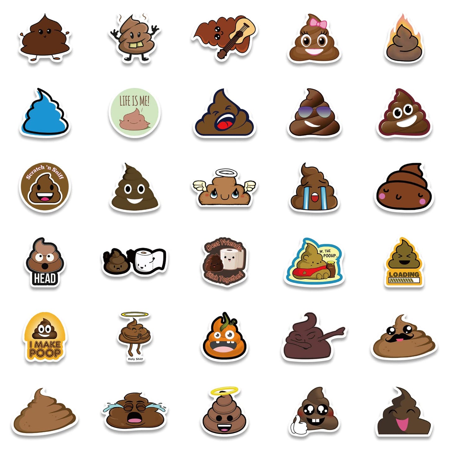 Rszwyk 60Pcs Funny Poop Stickers – Waterproof Vinyl Gamepad Decals for Laptop, Notebook, Water Bottle