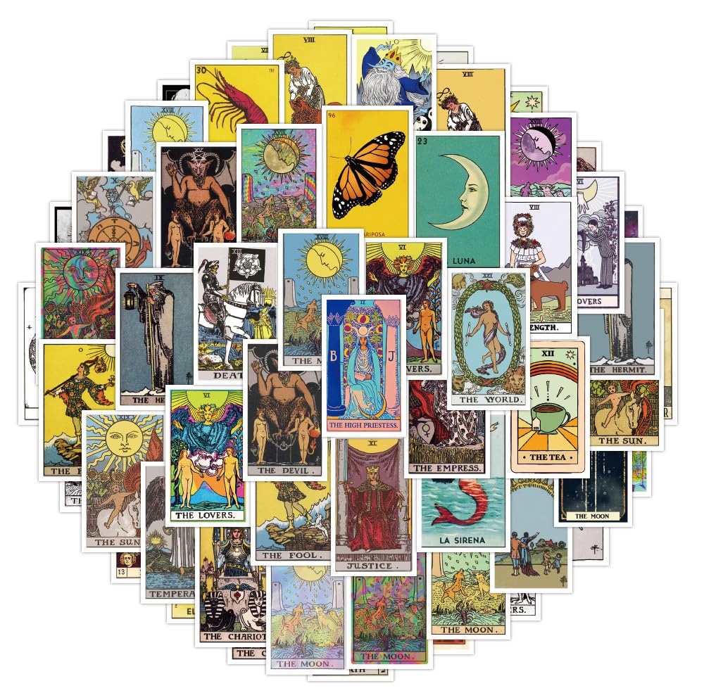 Rszwyk 60Pcs Tarot Stickers - Waterproof Vinyl Decals for Laptop, Water Bottle, Skateboard