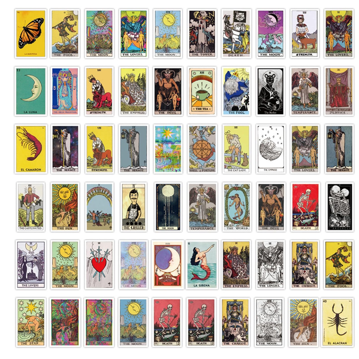Rszwyk 60Pcs Tarot Stickers - Waterproof Vinyl Decals for Laptop, Water Bottle, Skateboard