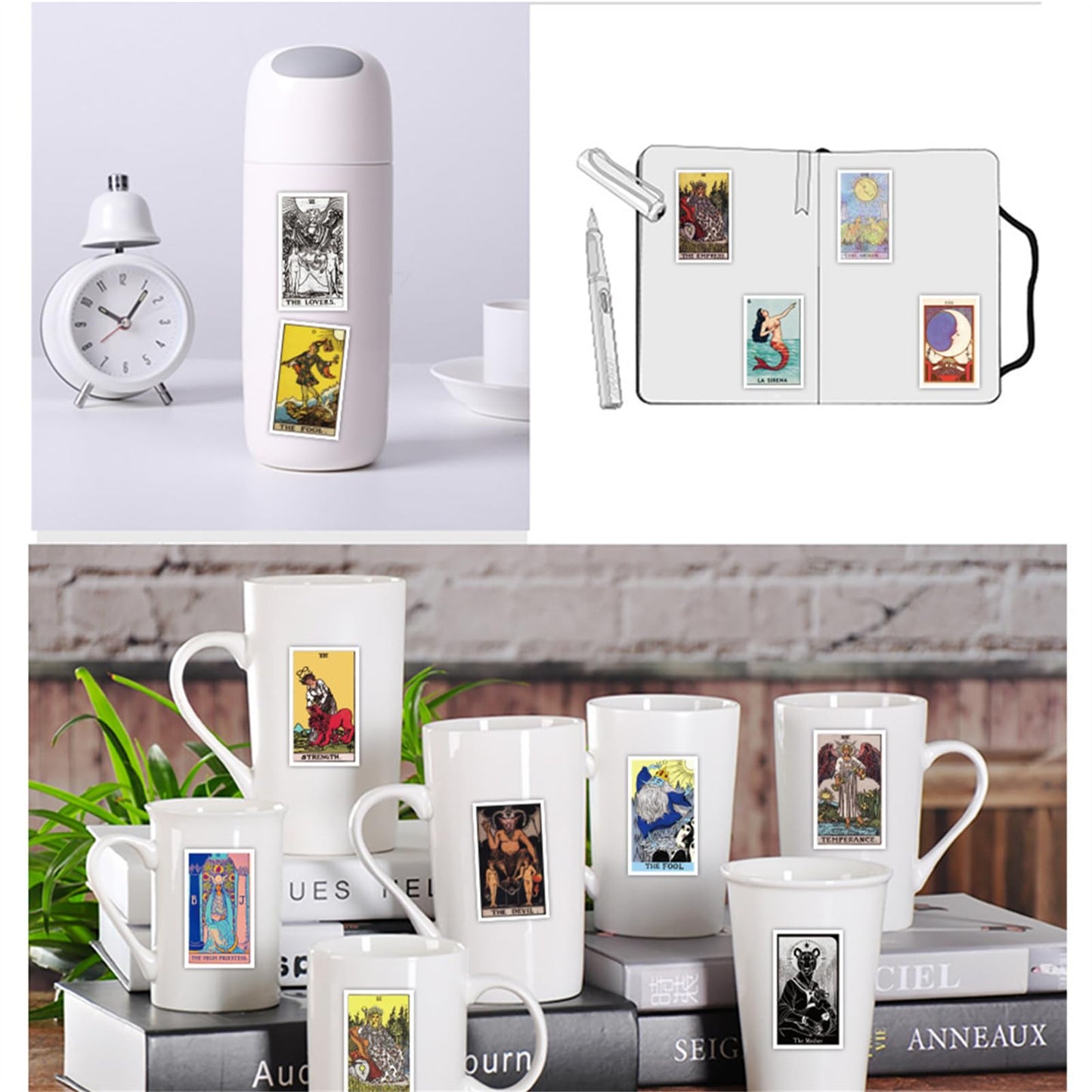 Rszwyk 60Pcs Tarot Stickers - Waterproof Vinyl Decals for Laptop, Water Bottle, Skateboard