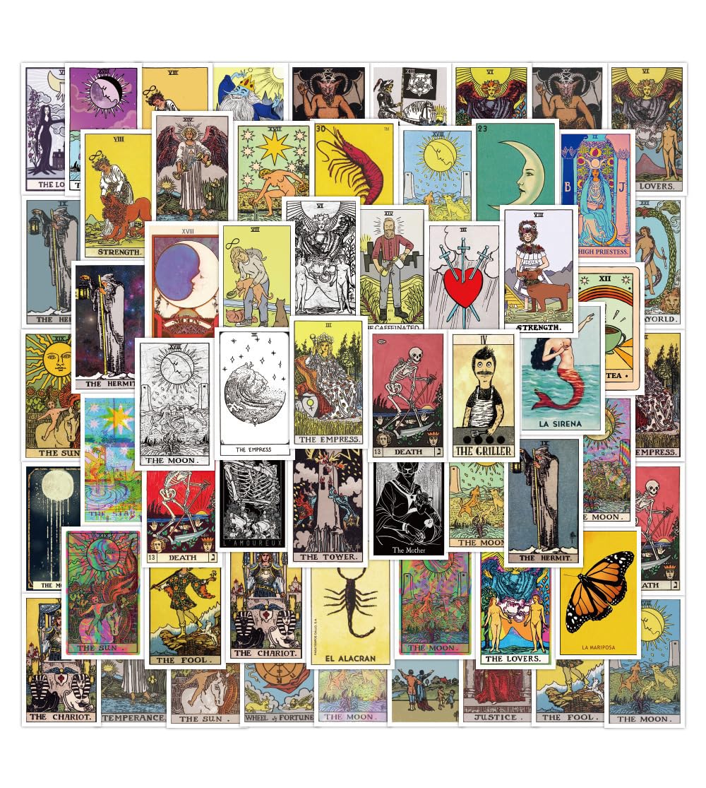 Rszwyk 60Pcs Tarot Stickers - Waterproof Vinyl Decals for Laptop, Water Bottle, Skateboard