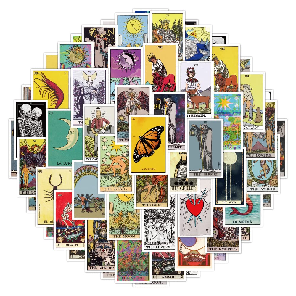 Rszwyk 60Pcs Tarot Stickers - Waterproof Vinyl Decals for Laptop, Water Bottle, Skateboard