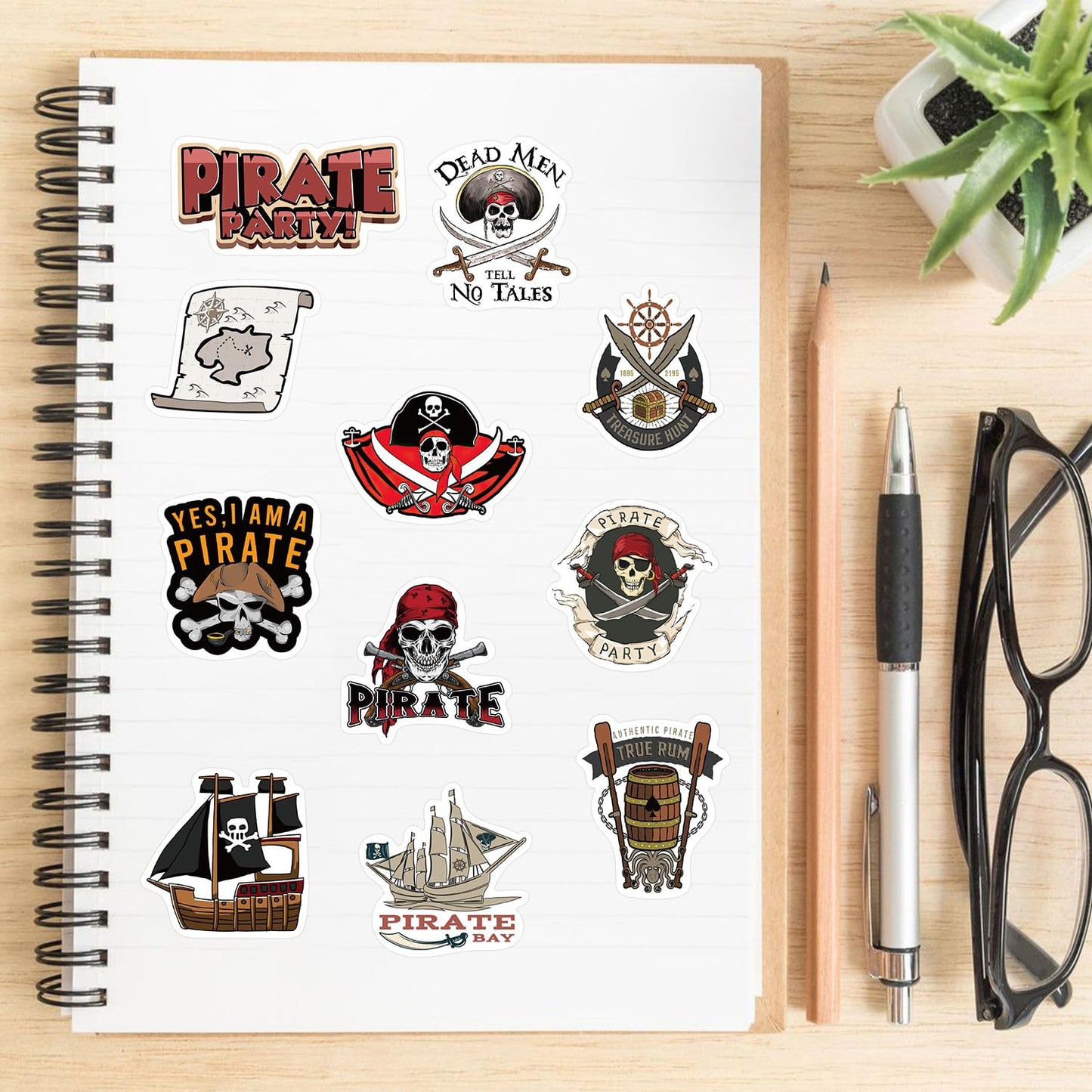 Rszwyk 50 Pcs Pirate Stickers Pack Skull and Crossbones – Party Favors
