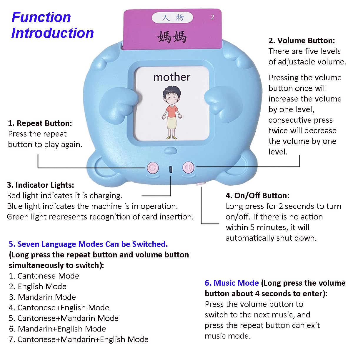 RT&BS Cantonese Mandarin English Talking Flash Cards – Bilingual Learning Toy for Kids