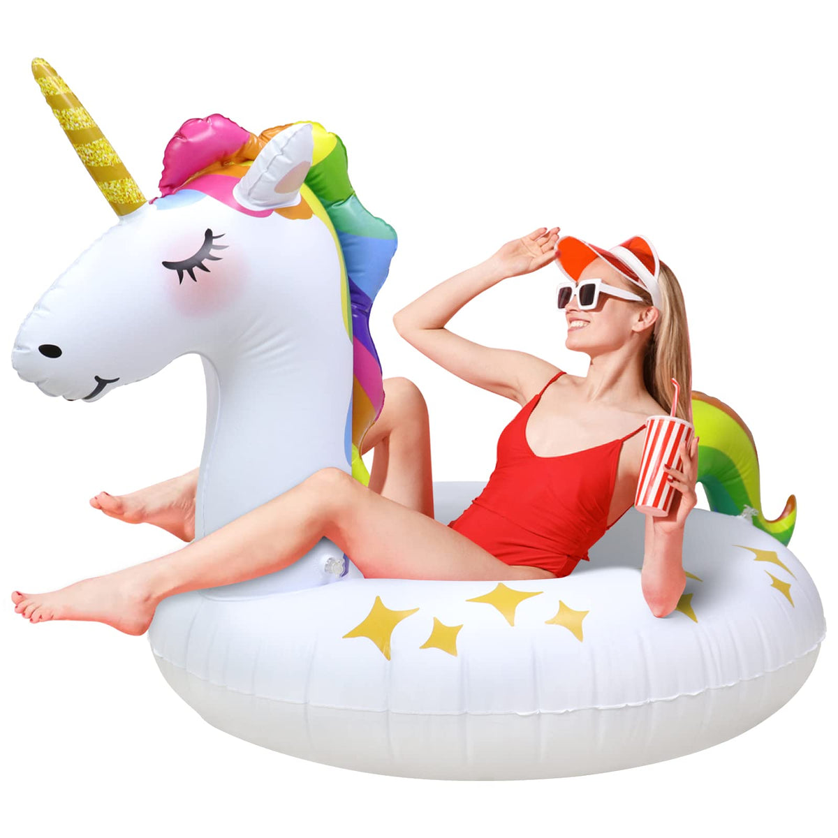 Rtudan Unicorn Pool Floats – Inflatable Unicorn Rings for Adults & Kids