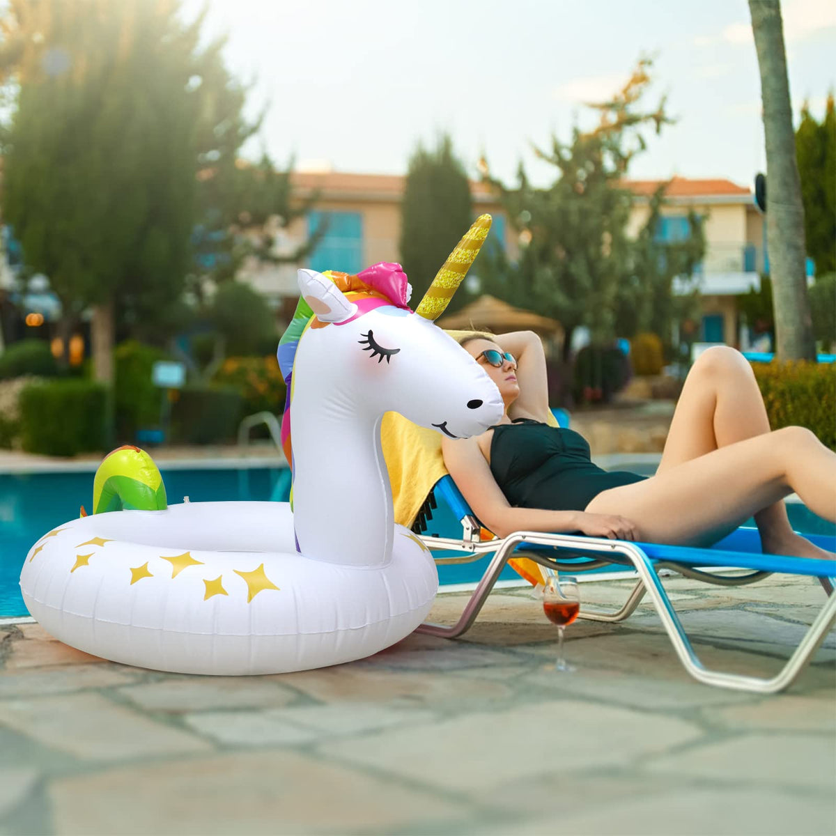Rtudan Unicorn Pool Floats – Inflatable Unicorn Rings for Adults & Kids