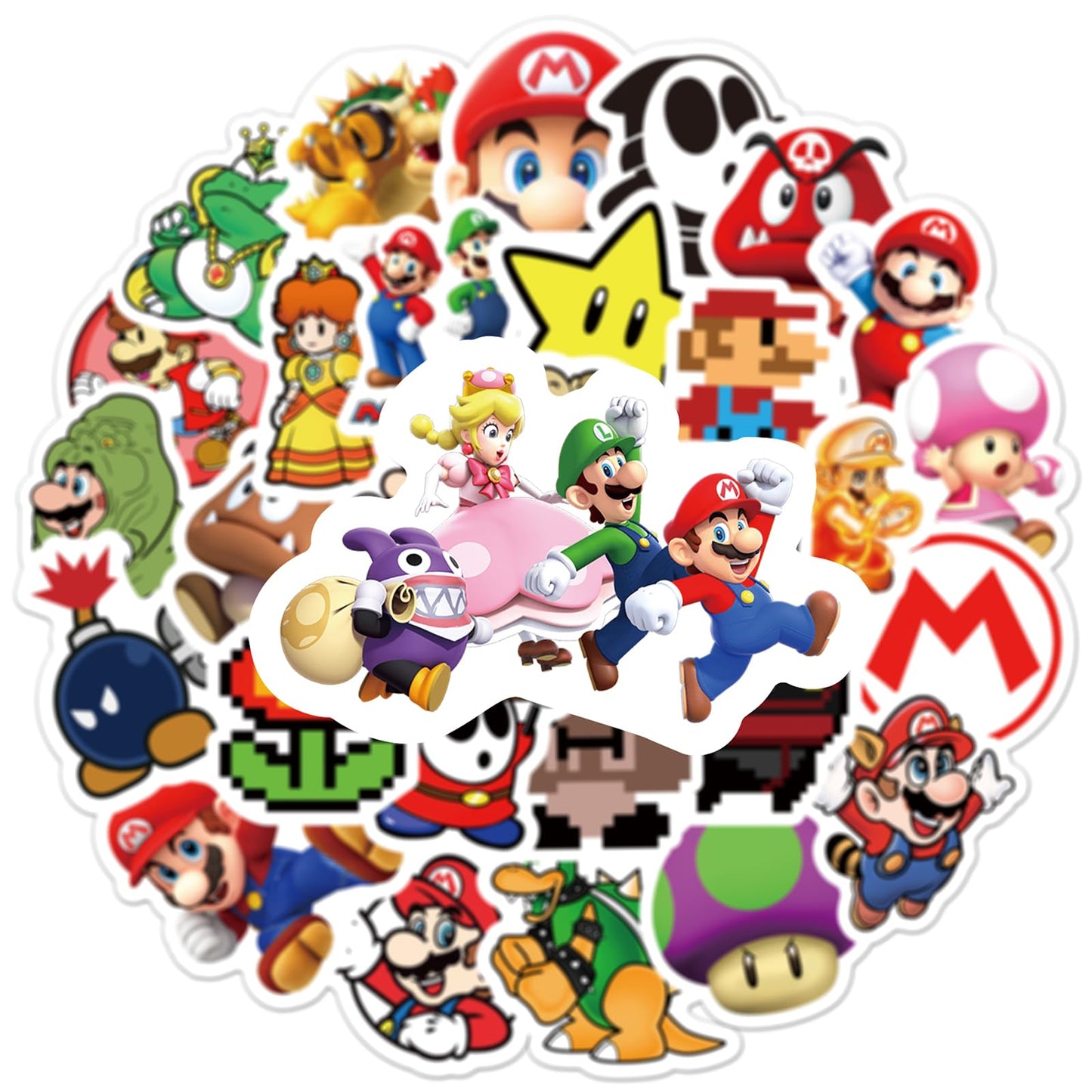 RUBANG 50pcs Mario Stickers – Waterproof Vinyl Decals for Water Bottles, Laptops, Skateboards