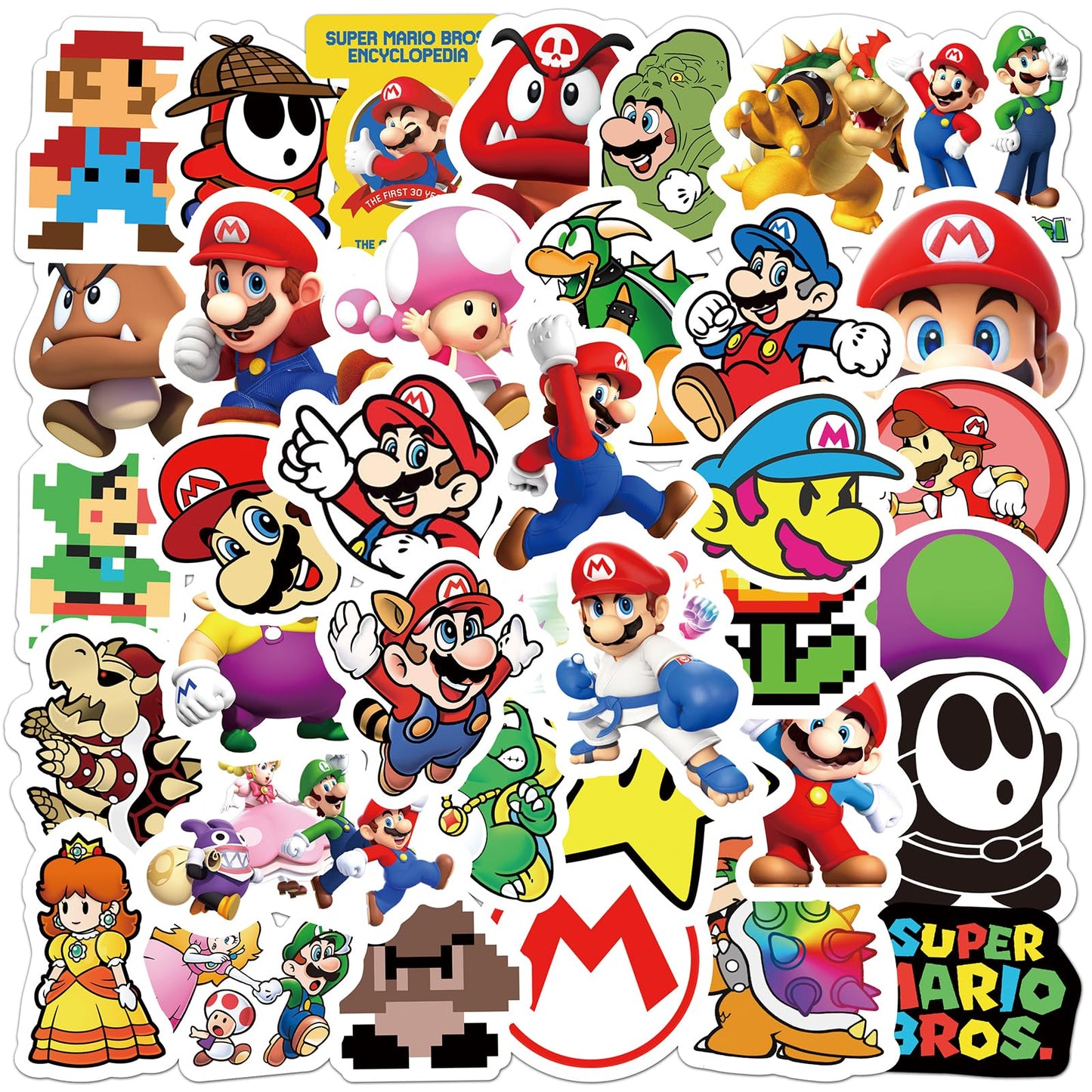 RUBANG 50pcs Mario Stickers – Waterproof Vinyl Decals for Water Bottles, Laptops, Skateboards