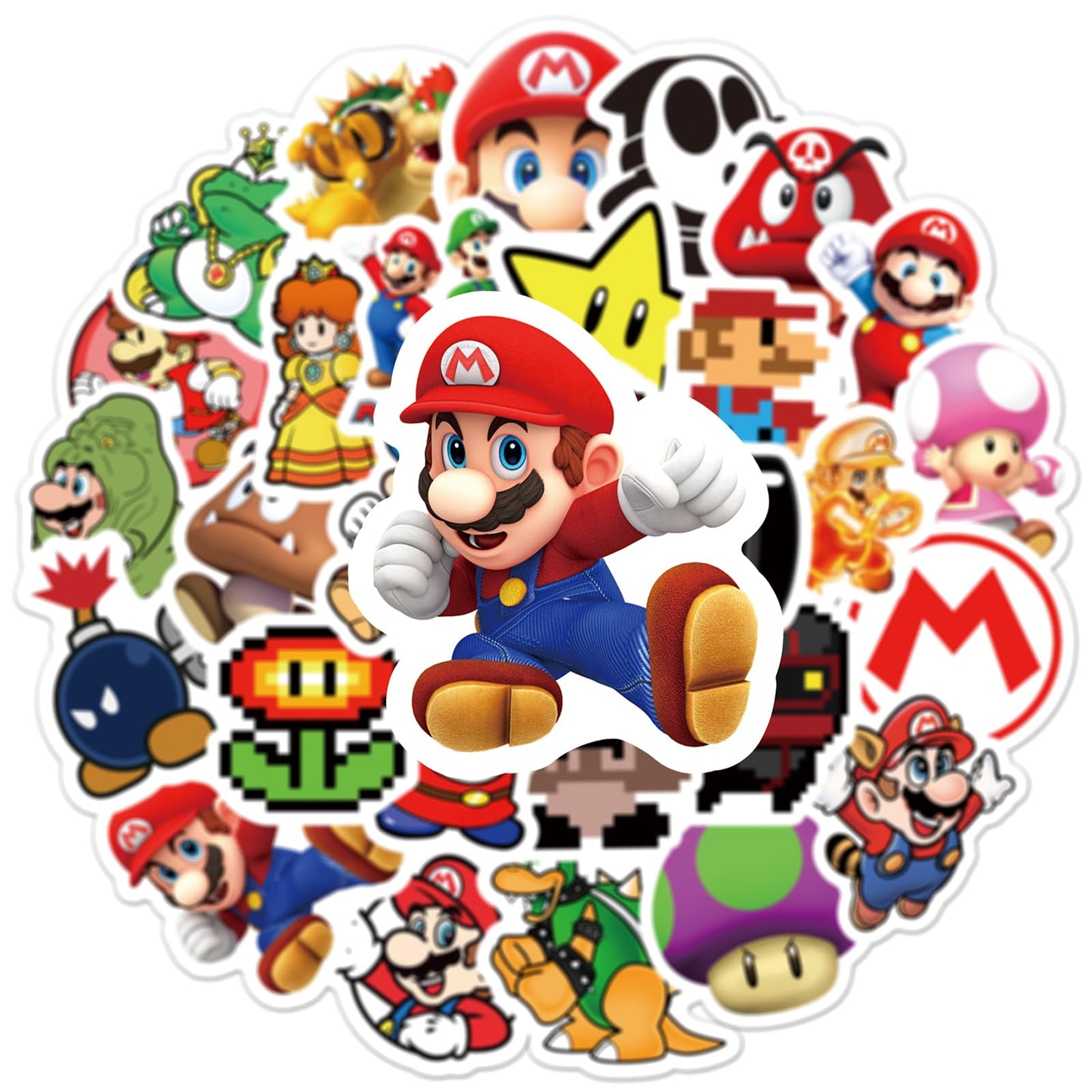 RUBANG 50pcs Mario Stickers – Waterproof Vinyl Decals for Water Bottles, Laptops, Skateboards