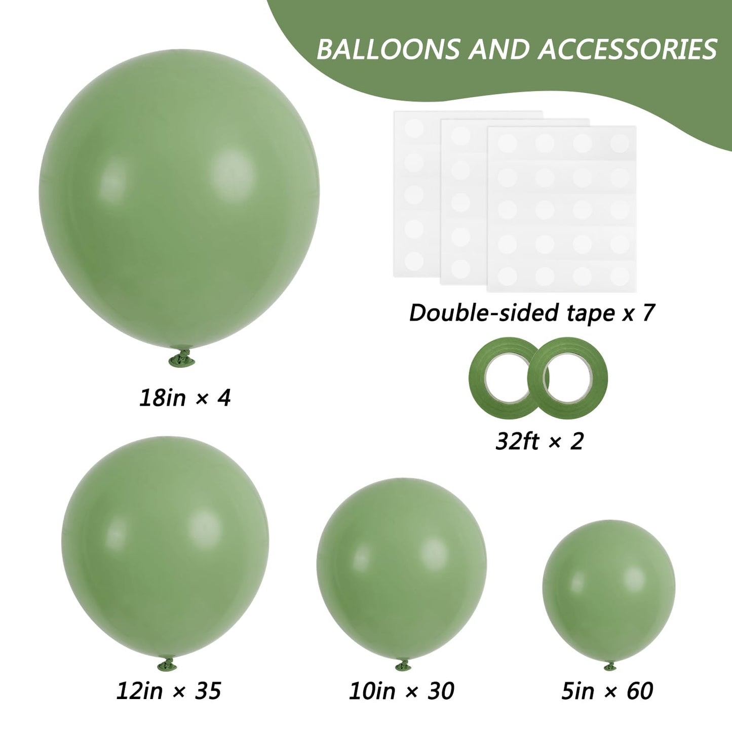 RUBFAC 129pcs Vintage Green Balloons Kit – 18/12/10/5 in Latex for Garland Arch