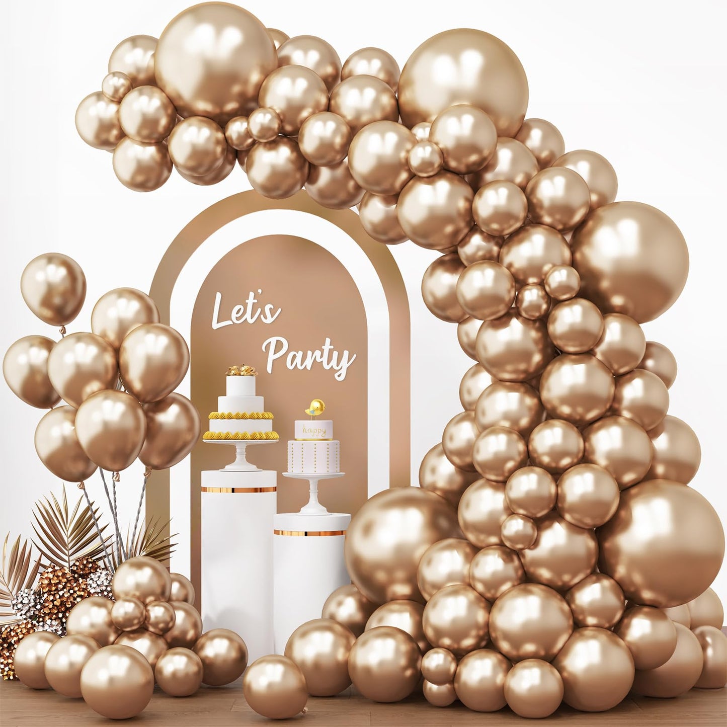 RUBFAC 154pcs Metallic Champagne Gold Balloon Arch Kit – 18/12/10/5 Inch Balloons