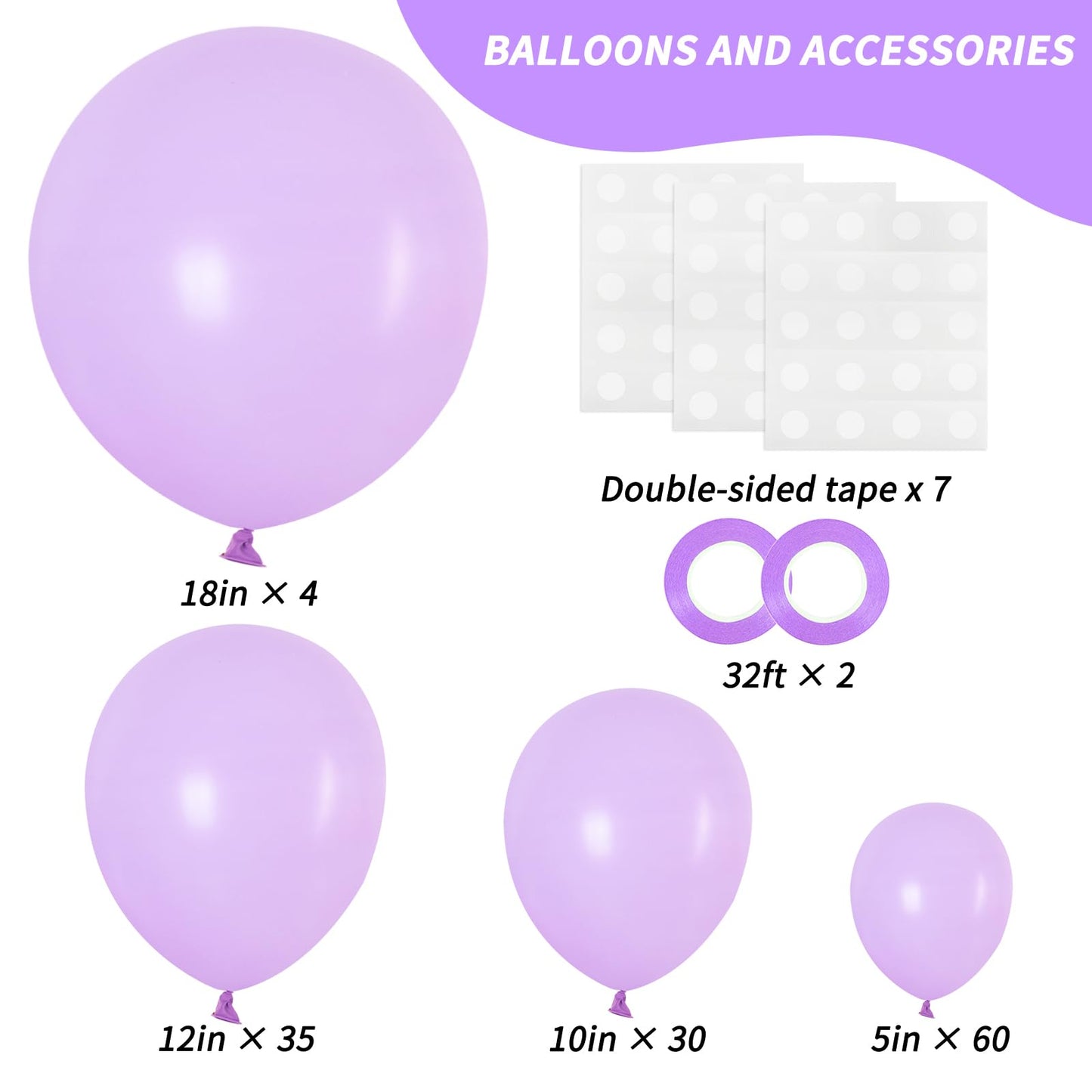 RUBFAC 129pcs Pastel Purple Balloon Arch Kit (18/12/10/5in) — Party Decoration