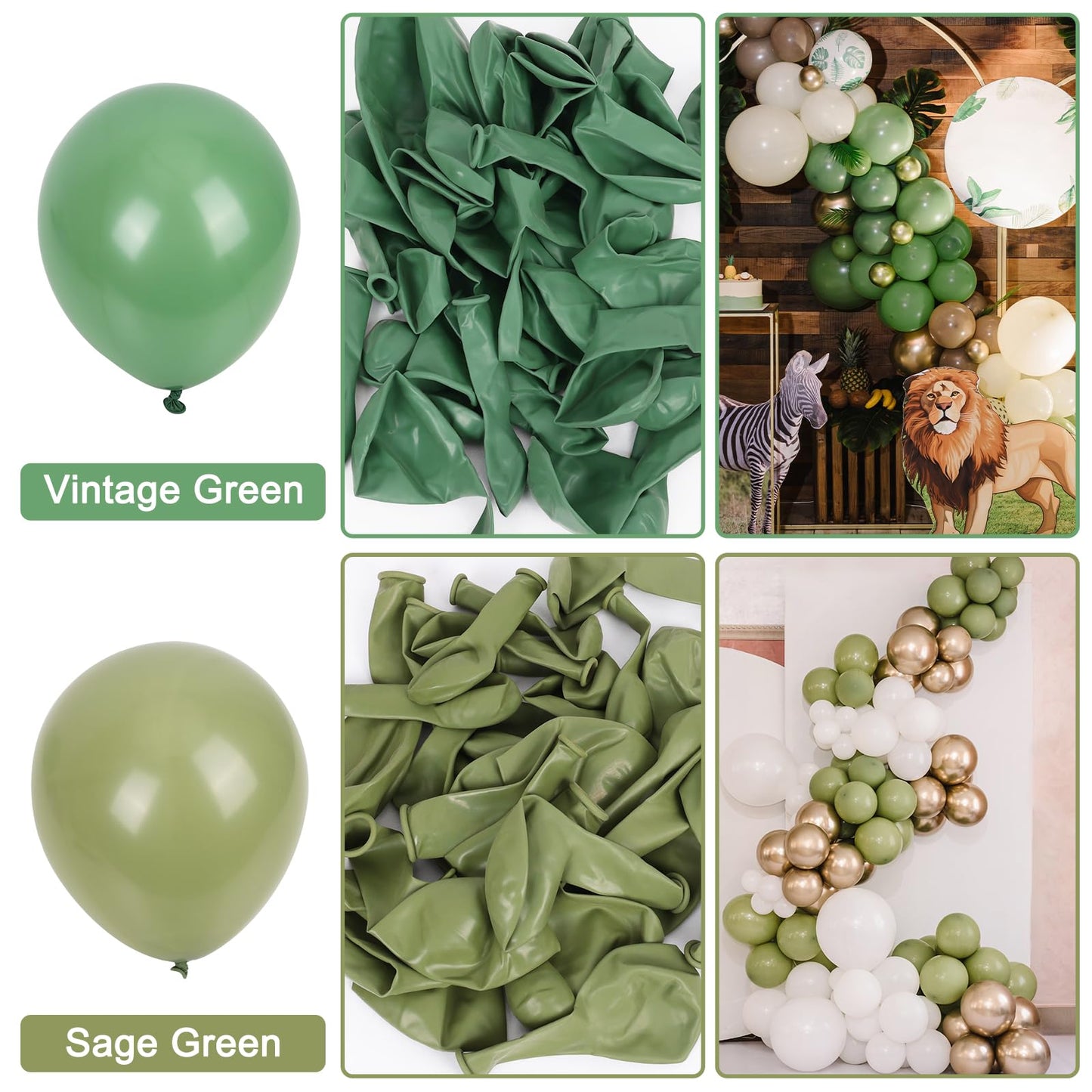 RUBFAC 129pcs Vintage Green Balloons Kit – 18/12/10/5 in Latex for Garland Arch