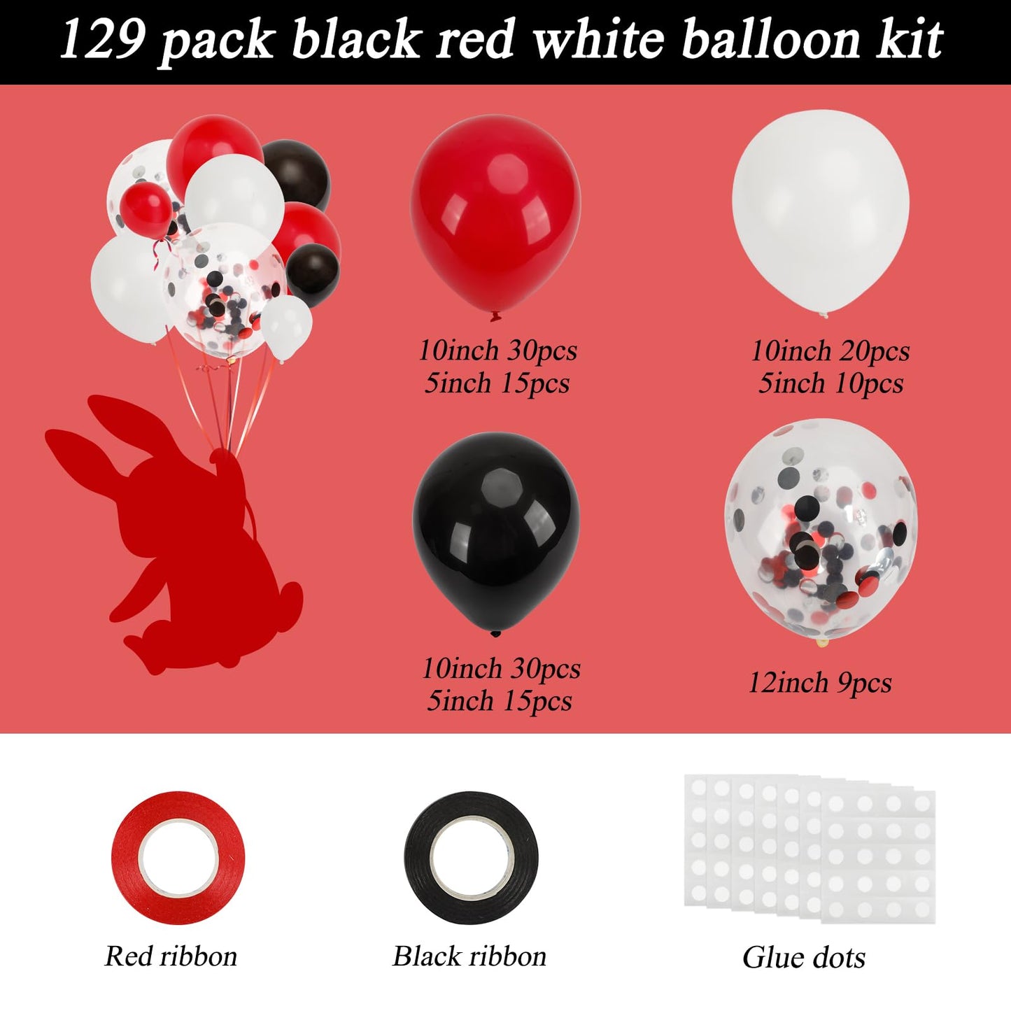 RUBFAC 129pcs Red Black White Balloons Garland Arch Kit | Party Decor for Birthday, Graduation & More