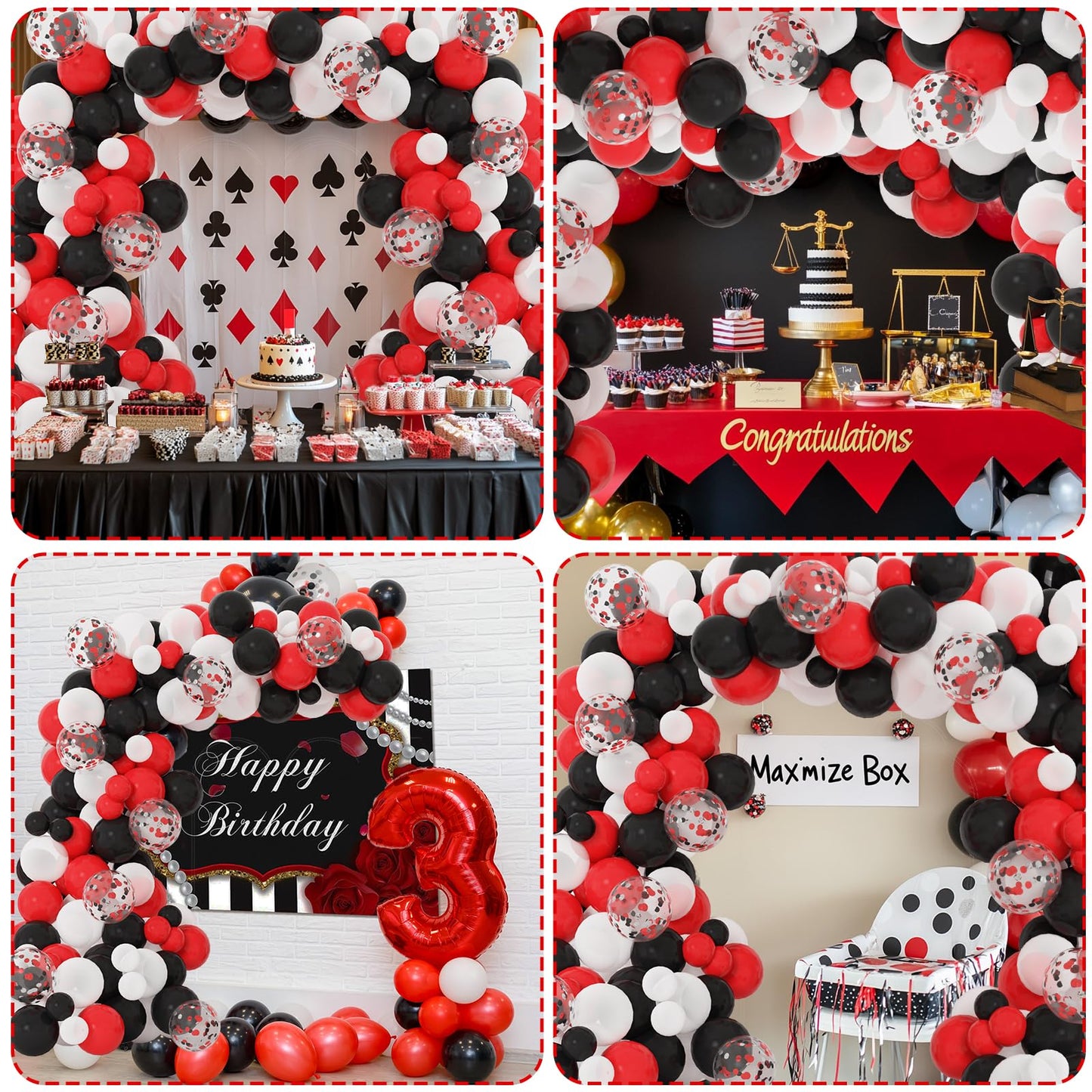 RUBFAC 129pcs Red Black White Balloons Garland Arch Kit | Party Decor for Birthday, Graduation & More