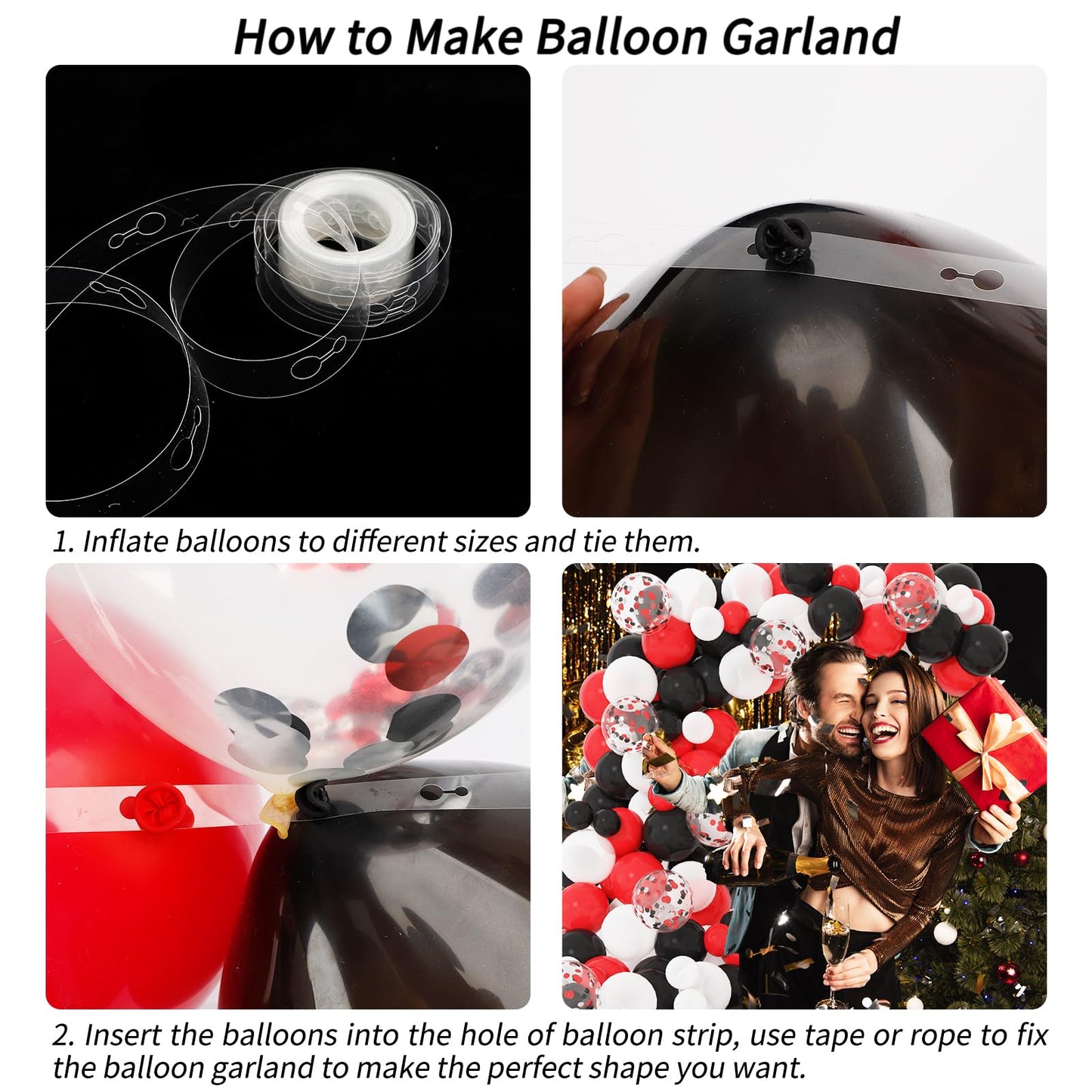 RUBFAC 129pcs Red Black White Balloons Garland Arch Kit | Party Decor for Birthday, Graduation & More