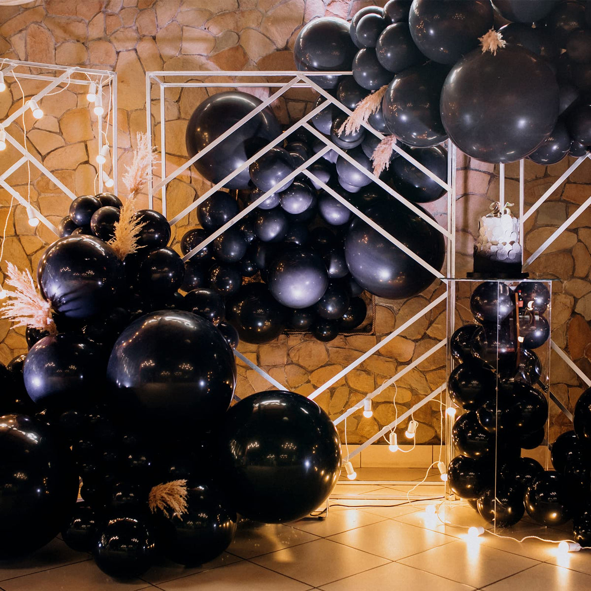 RUBFAC Black Balloons Kit 129pcs for Balloon Arch – 18/12/10/5 Inch Latex Balloons