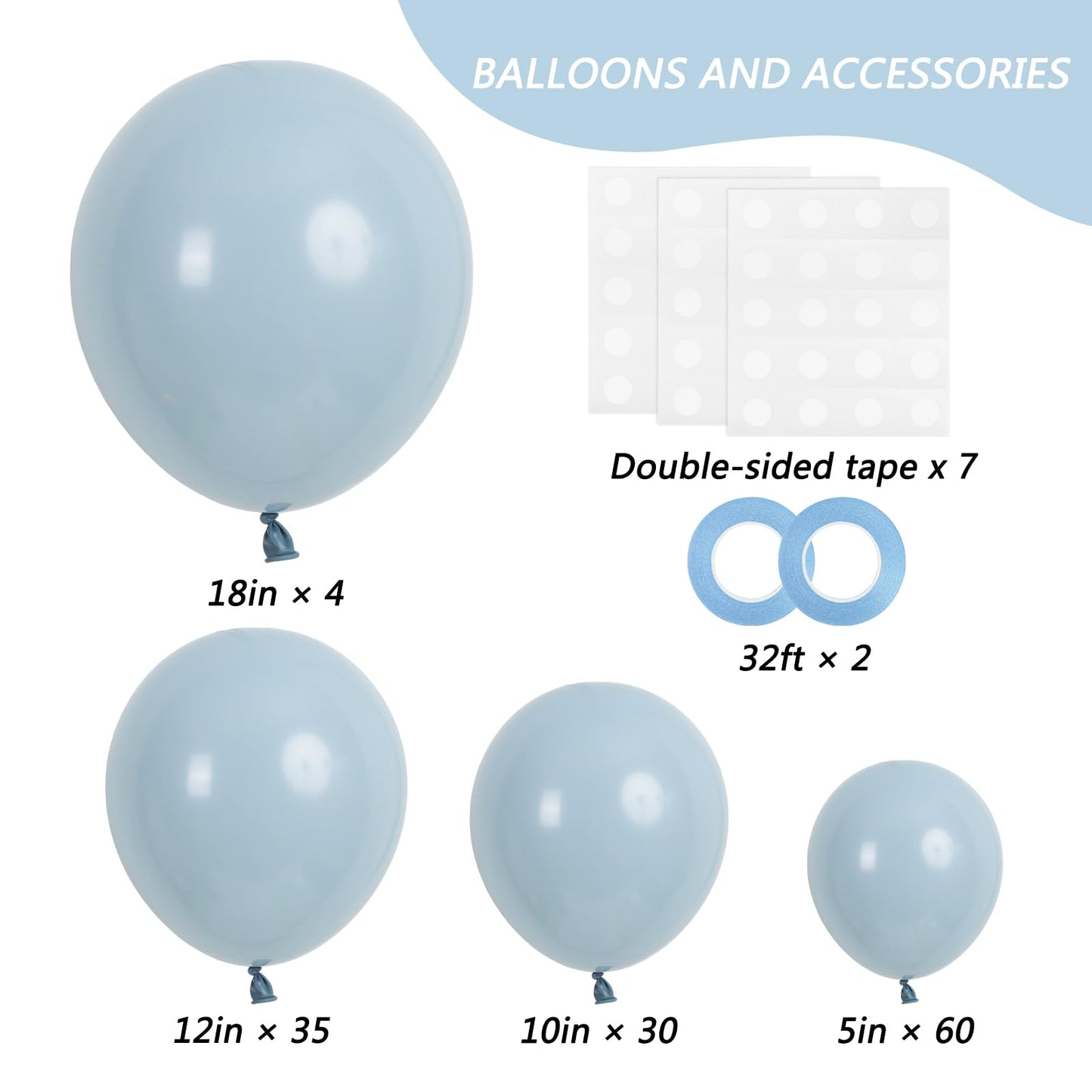 RUBFAC 129pcs Dusty Blue Balloons Kit – 18/12/10/5 in for Garlands