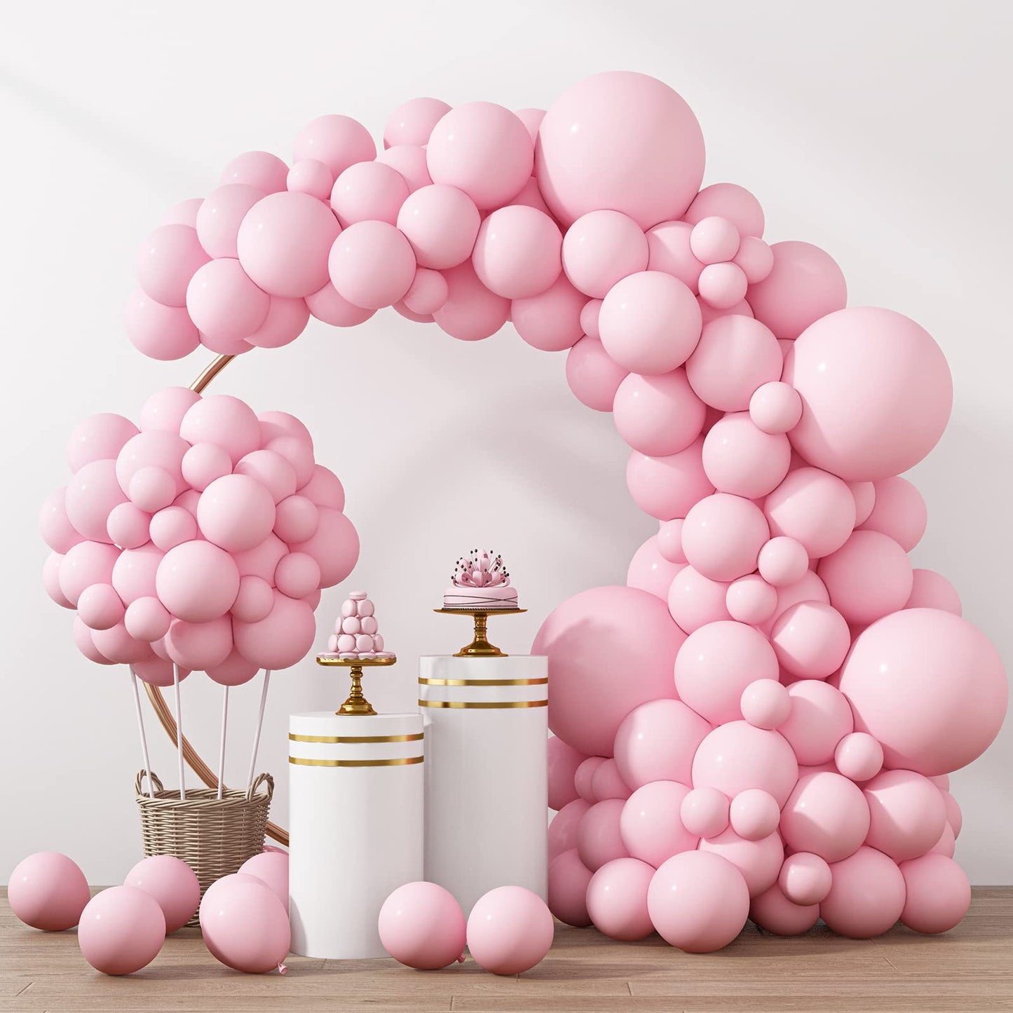 RUBFAC 129pcs Pastel Pink Balloons Set — 18in/12in/10in/5in for Garlands & Arches
