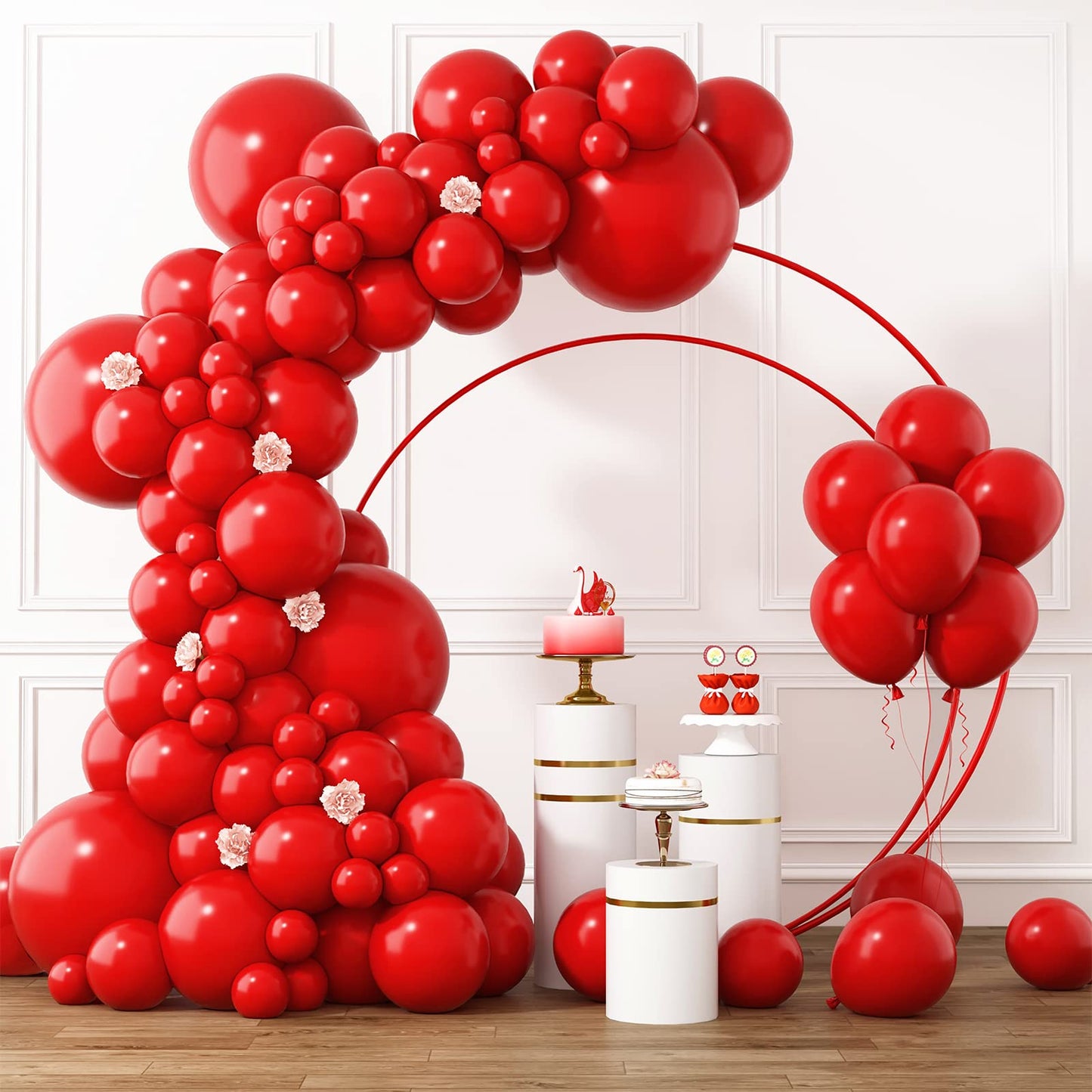 RUBFAC Red Balloons Set – 105 Pcs in 5/10/12/18 Inches for Garland Arch & Party Decor