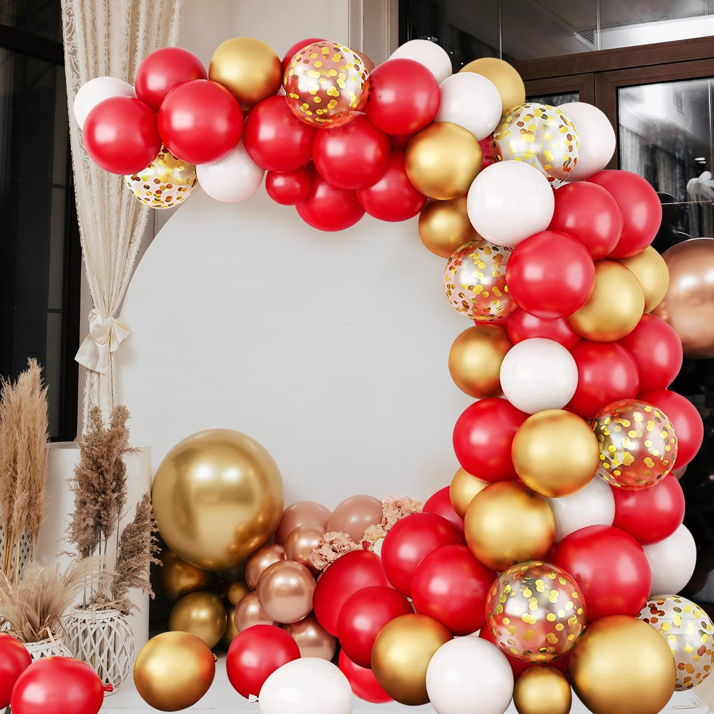 RUBFAC Red Balloons Set – 105 Pcs in 5/10/12/18 Inches for Garland Arch & Party Decor