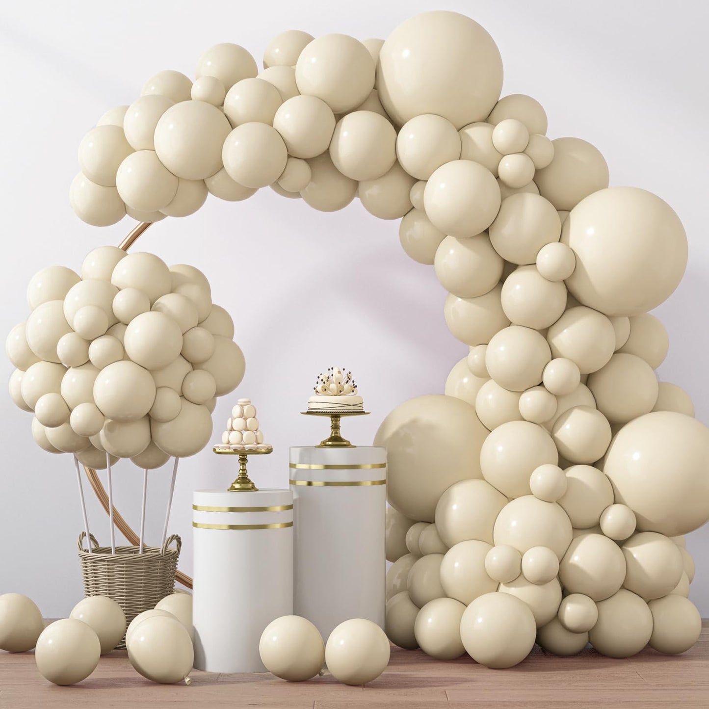 RUBFAC 129pcs Sand White Balloon Kit – 18/12/10/5in for Balloon Garland Arch, Party & Wedding Decor