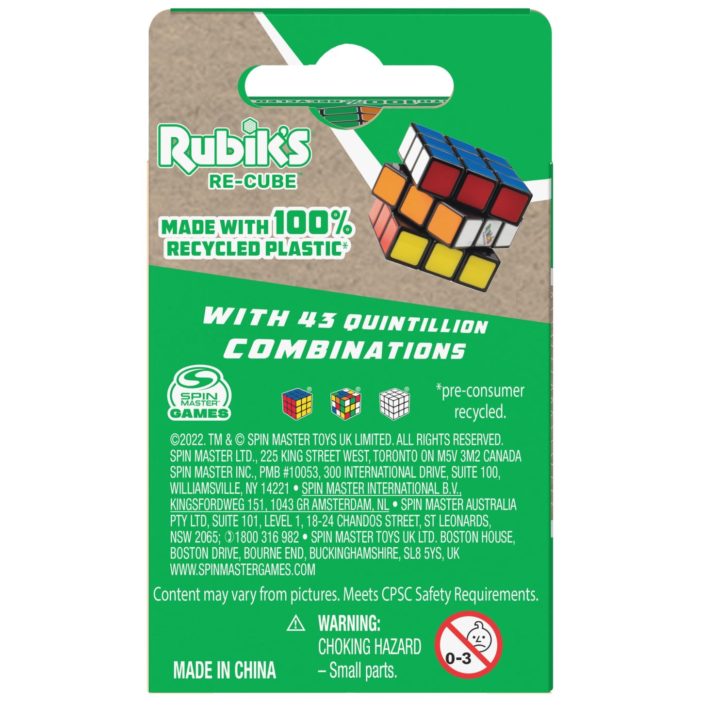 Rubik's Re-Cube 3x3 Puzzle – 100% Recycled Plastic, Sustainable Packaging