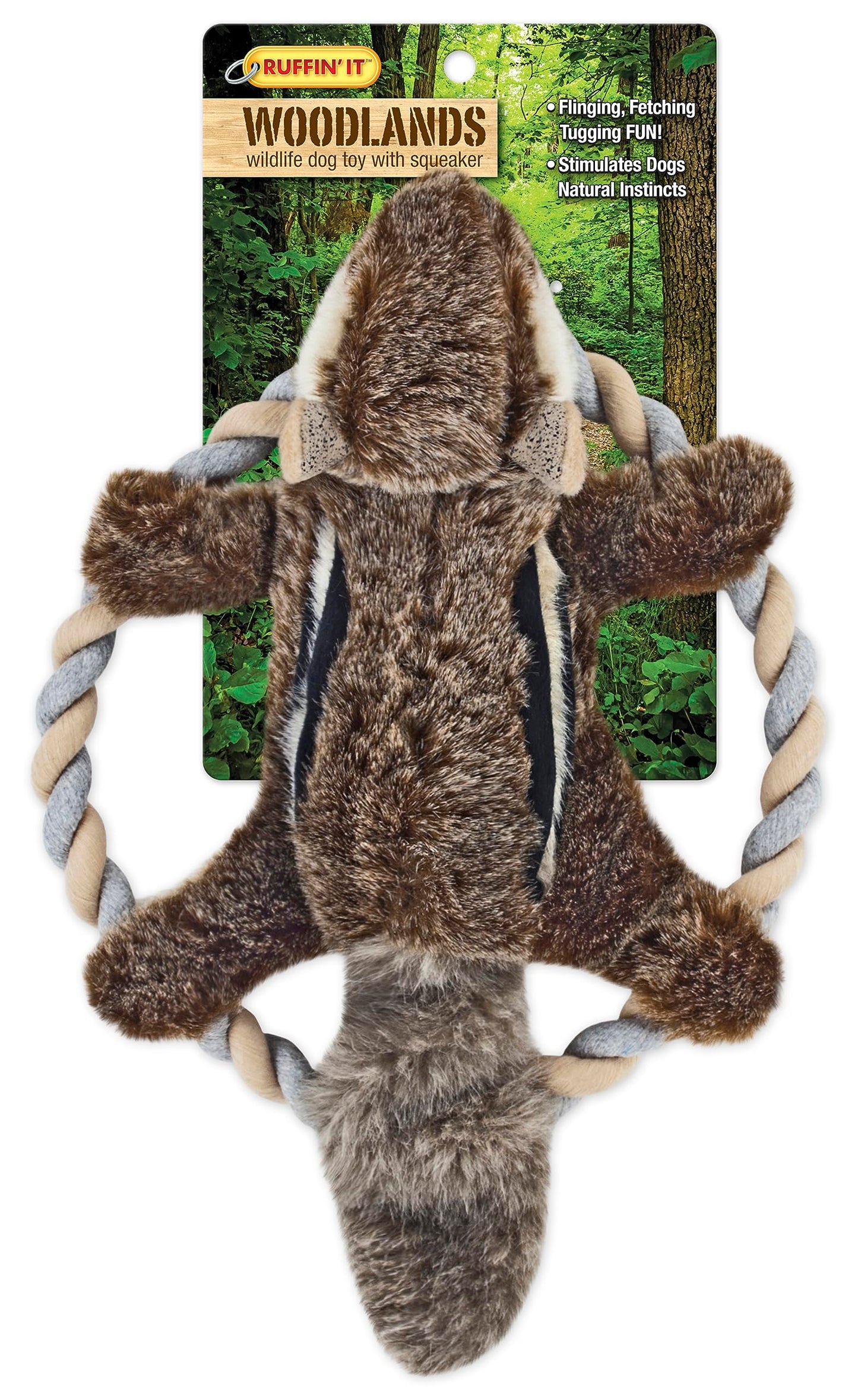 RUFFIN' IT Rhode Island Woodlands Chipmunk Plush Toy with Rope Ring – All Breed Sizes, 8.5-inch
