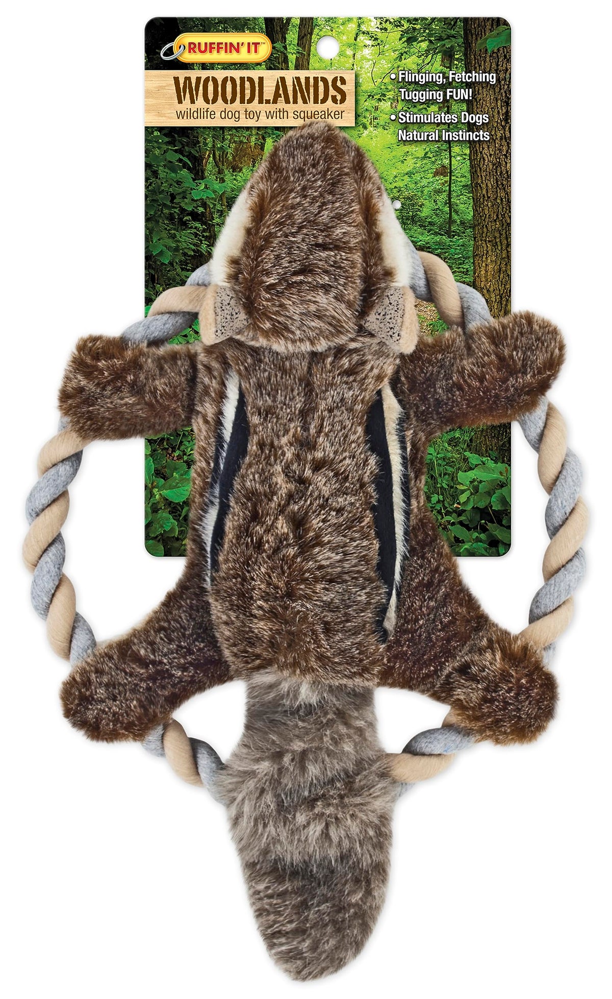 RUFFIN' IT Rhode Island Woodlands Chipmunk Plush Toy with Rope Ring – All Breed Sizes, 8.5-inch