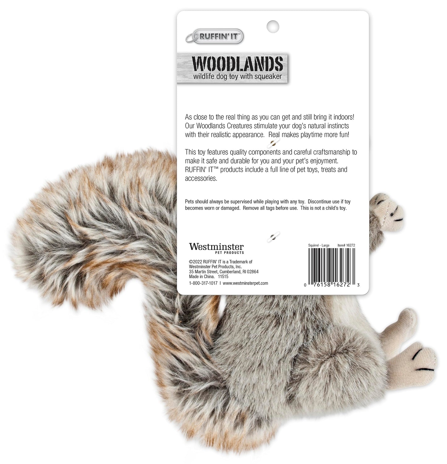 Ruffin' It Rhode Island Textile Woodlands Plush Squirrel Large Dog Toy Multi