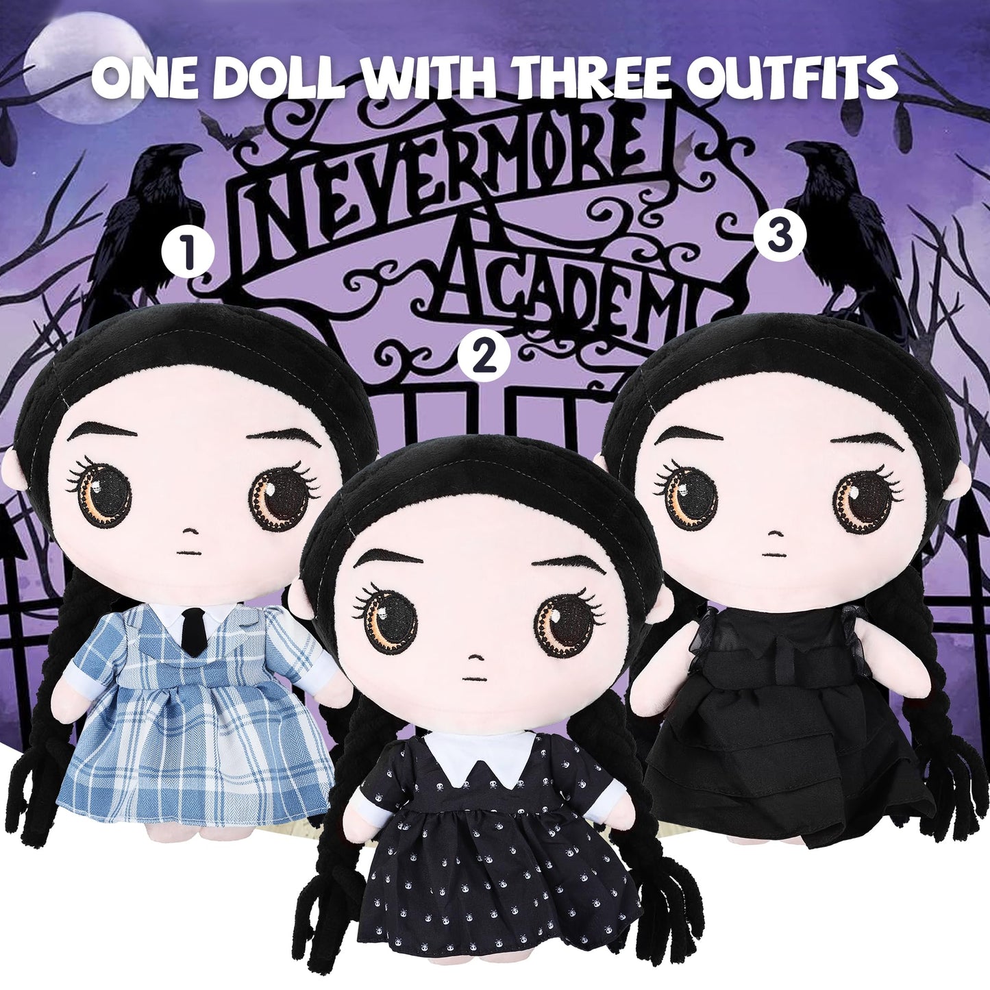 Rugvan Girls Plush Doll with 3 Dress-Up Outfits — 10-Inch Halloween Plush Toy for Kids