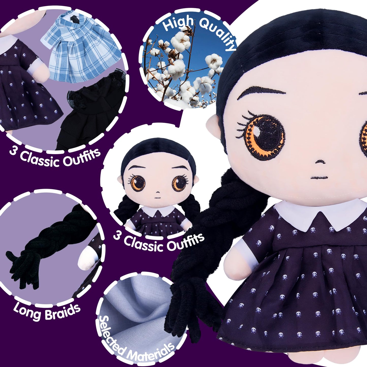 Rugvan Girls Plush Doll with 3 Dress-Up Outfits — 10-Inch Halloween Plush Toy for Kids