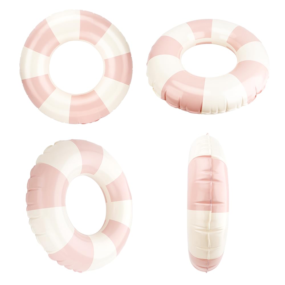 Rugwioyu Pool Tubes 2-Pack: Pink & White Inflatable Rings for Kids