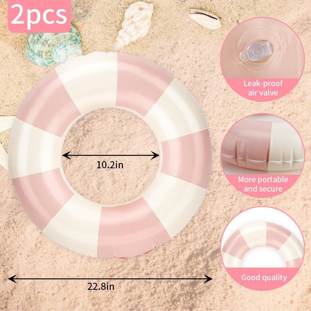 Rugwioyu Pool Tubes 2-Pack: Pink & White Inflatable Rings for Kids