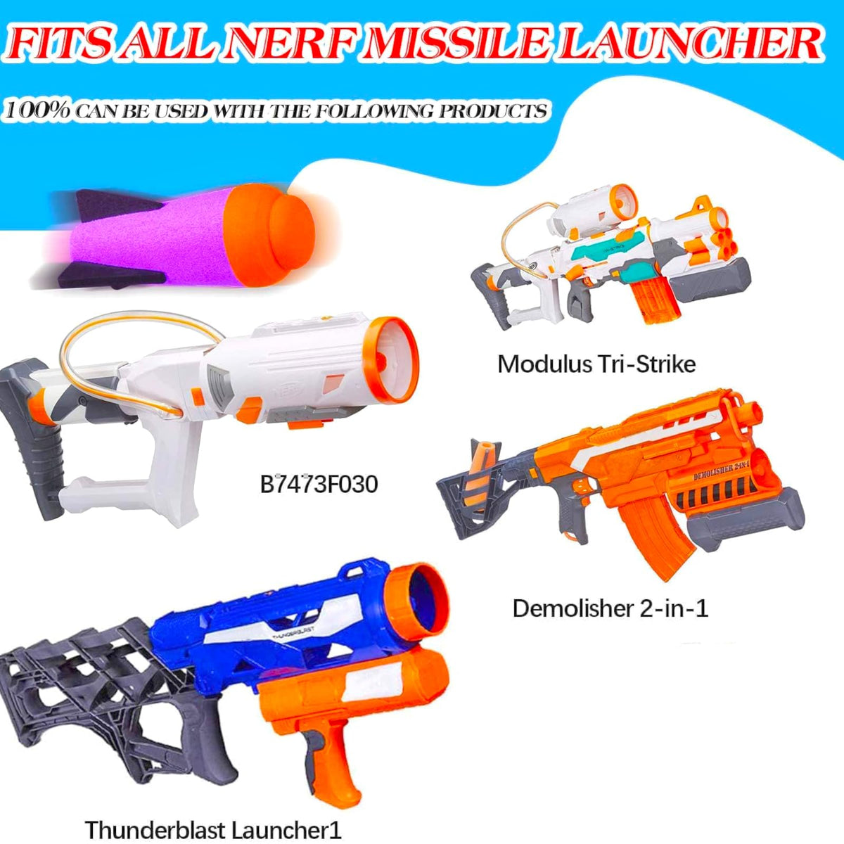 Ruibytree Mega Missile Refill 4-Pack for Nerf N-Strike Elite – Purple Foam Rockets