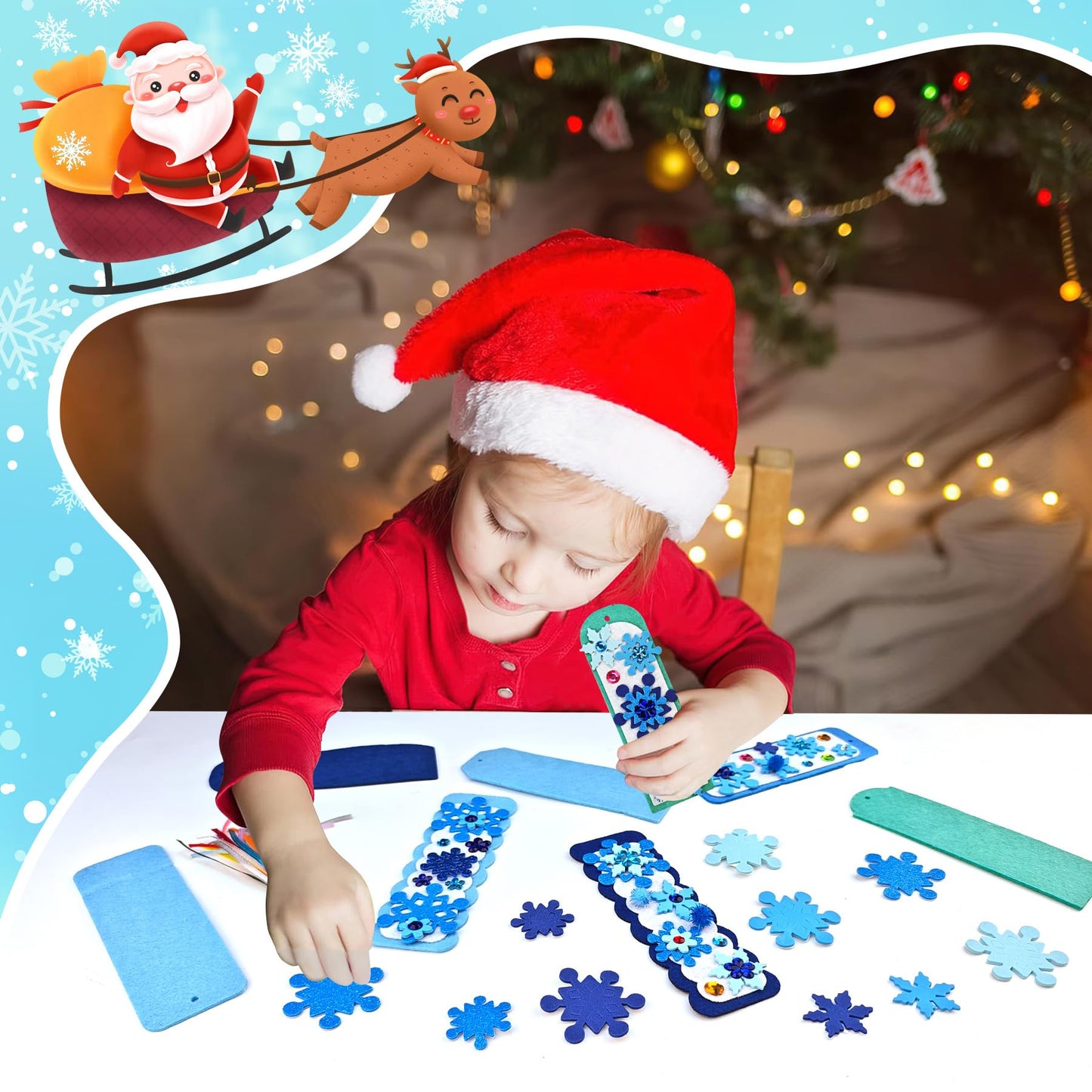Ruicnte 24 Sets Christmas Craft Kits for Kids – DIY Snowflake Bookmarks & Ornaments