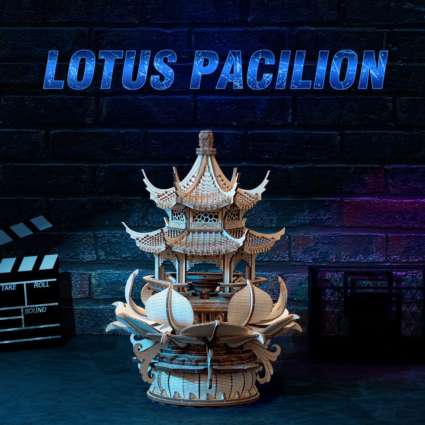 RUIFAM 3D Wooden Puzzle Lotus Pavilion Music Box – 619-Piece DIY Kit for Adults