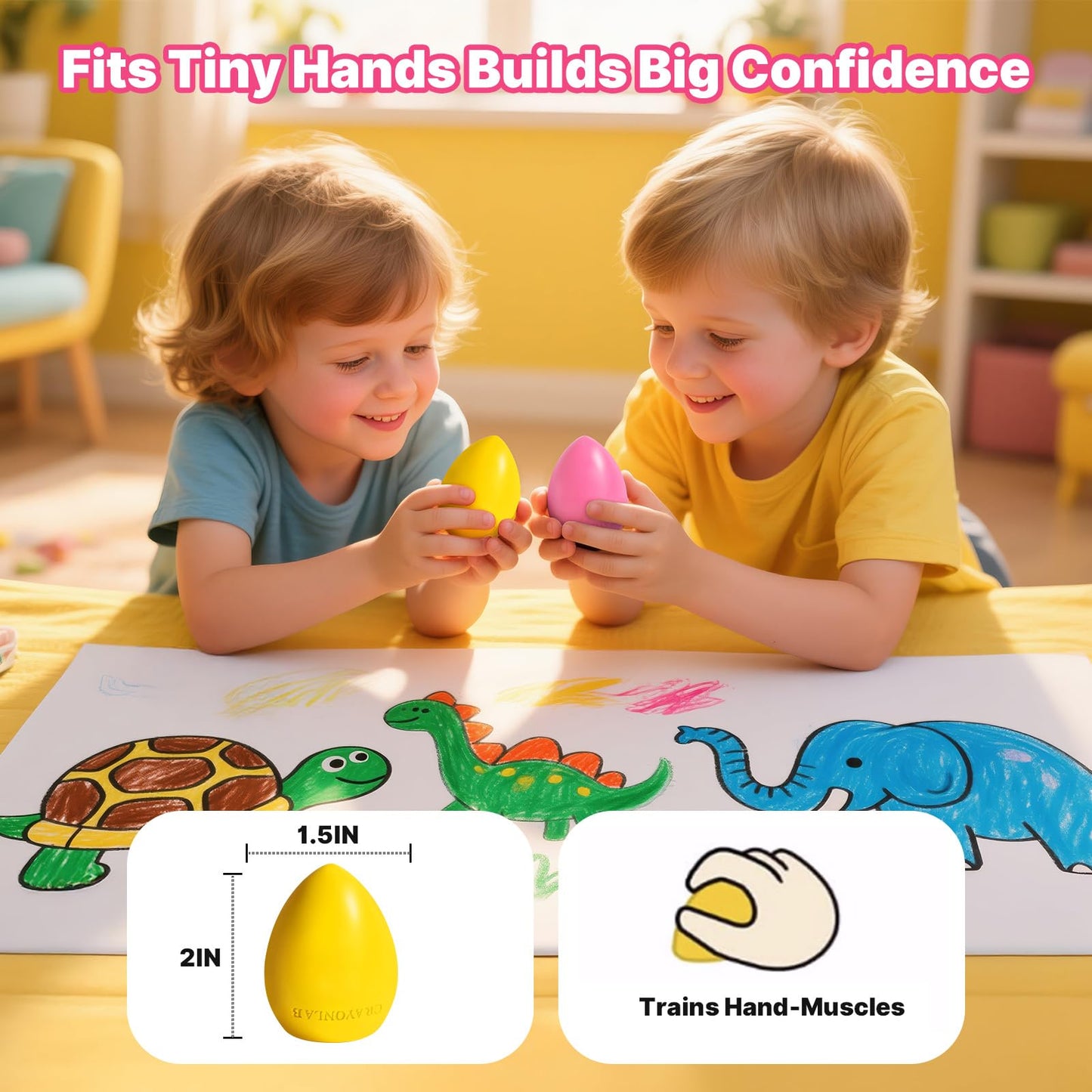 RuiHawk Egg Crayons for Toddlers – 16 Colors, Easy-Grip, Anti-Roll, Washable & Non-Toxic