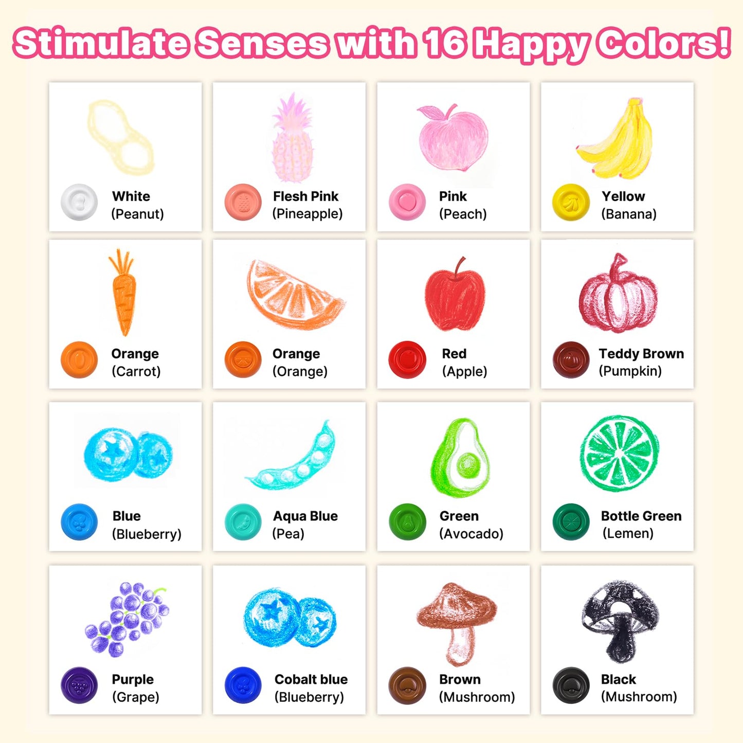 RuiHawk Egg Crayons for Toddlers – 16 Colors, Easy-Grip, Anti-Roll, Washable & Non-Toxic