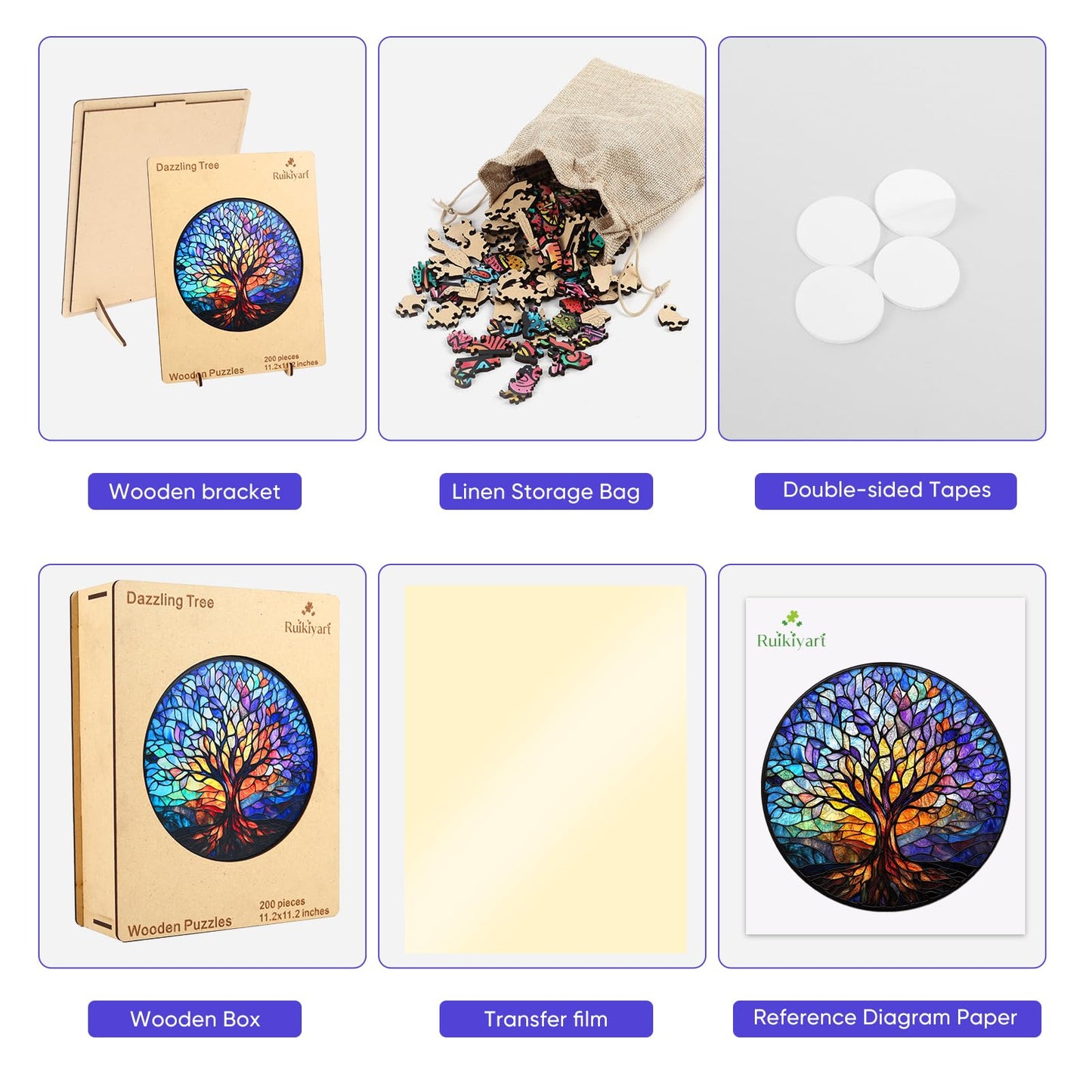 Ruikiyart 500-Piece Wooden Puzzle — Tree of Life Mosaic, 5mm Thick, 17.3”x18.4”