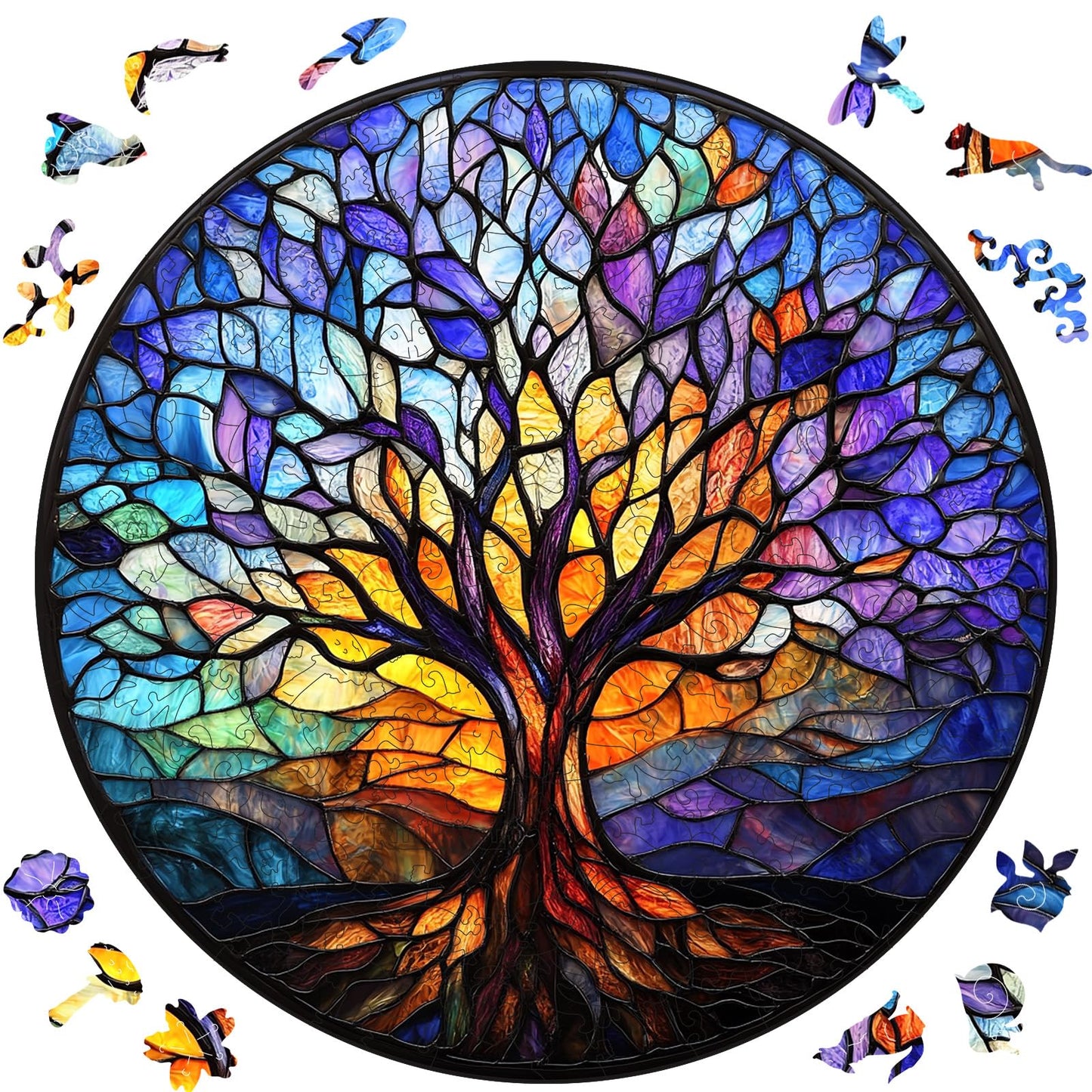 Ruikiyart 500-Piece Wooden Puzzle — Tree of Life Mosaic, 5mm Thick, 17.3”x18.4”