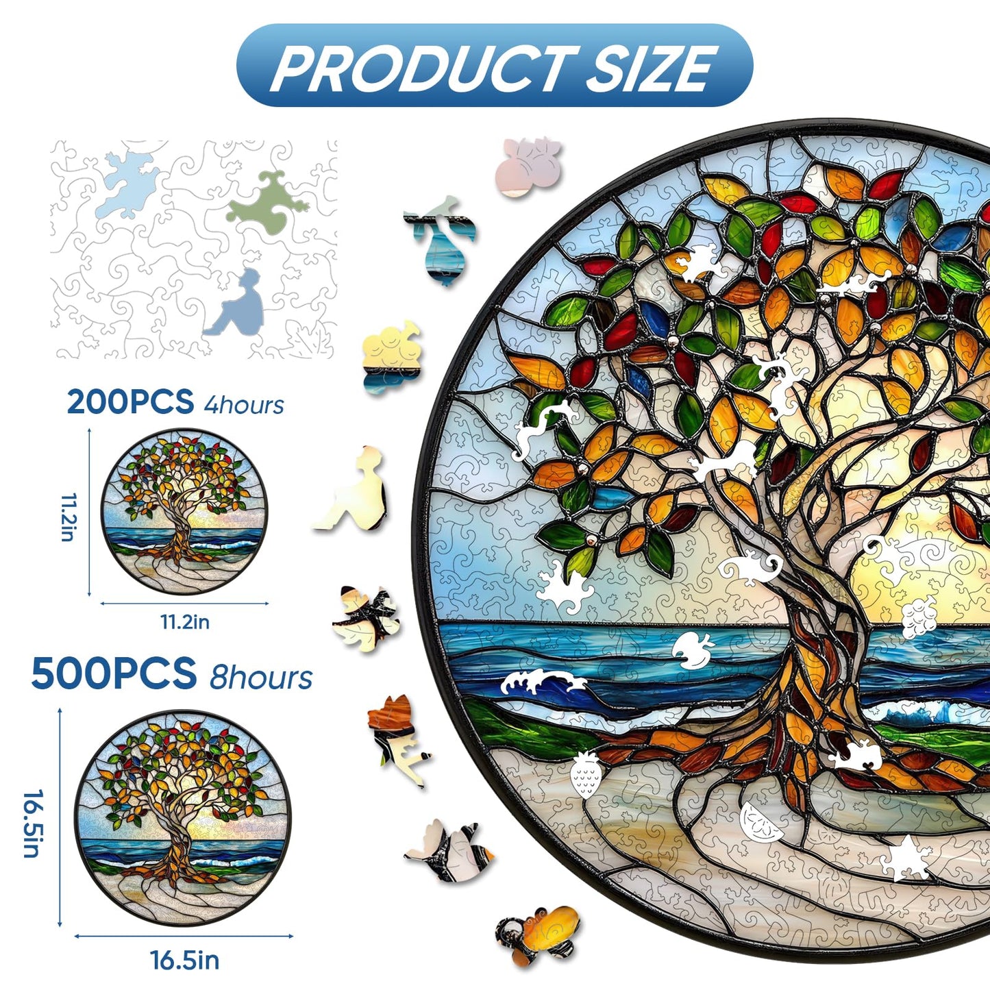 Ruikiyart Tree Puzzles for Adults – 500 Pieces, Tree of Life Wooden Jigsaw Puzzle (16.5 x 16.5 in) – Family Puzzle Games & Home Decor