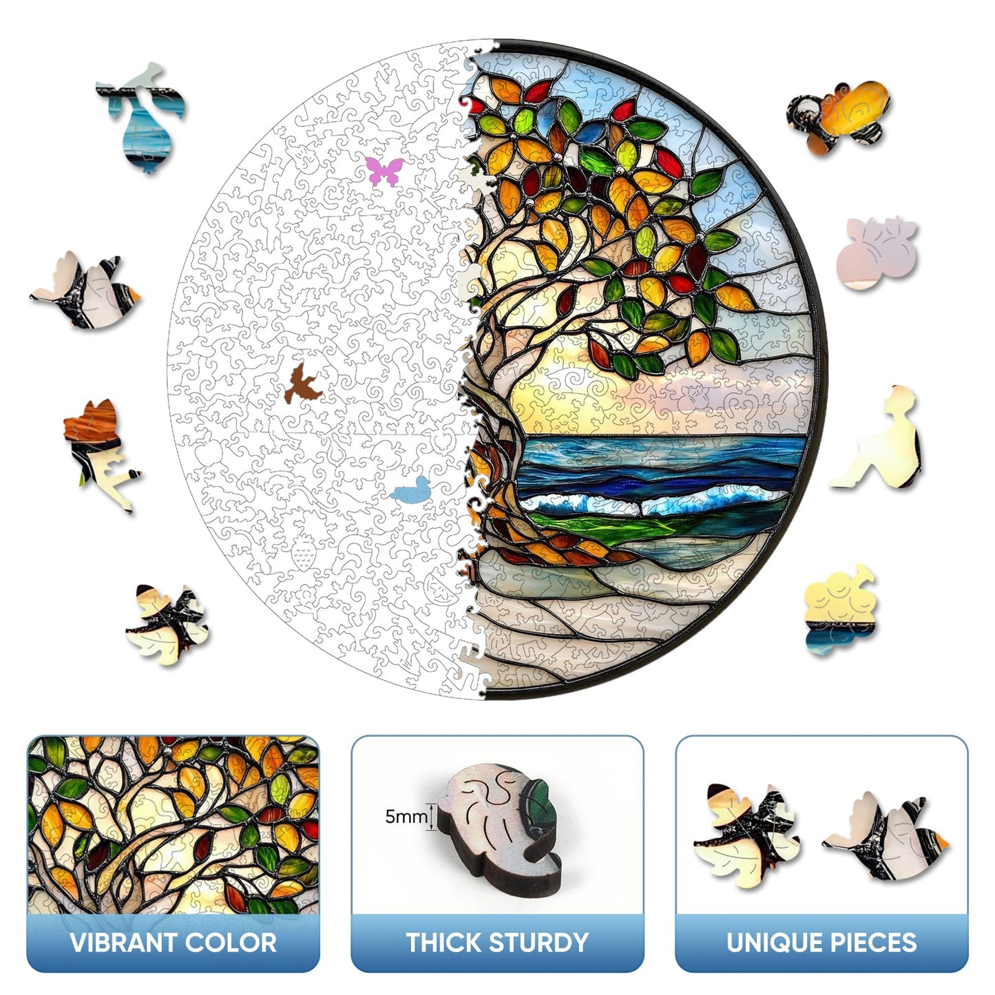 Ruikiyart Tree Puzzles for Adults – 500 Pieces, Tree of Life Wooden Jigsaw Puzzle (16.5 x 16.5 in) – Family Puzzle Games & Home Decor
