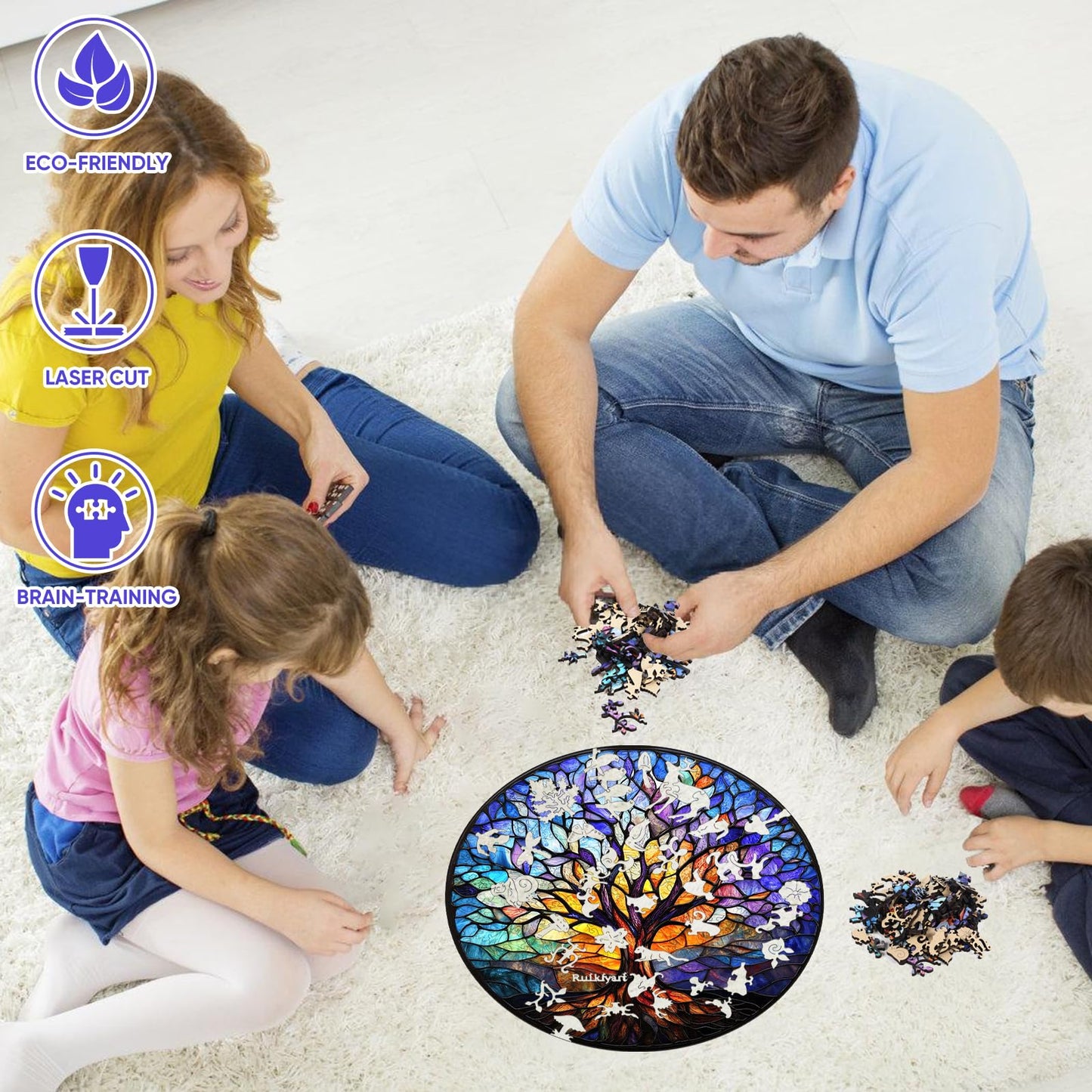 Ruikiyart 500-Piece Wooden Puzzle — Tree of Life Mosaic, 5mm Thick, 17.3”x18.4”