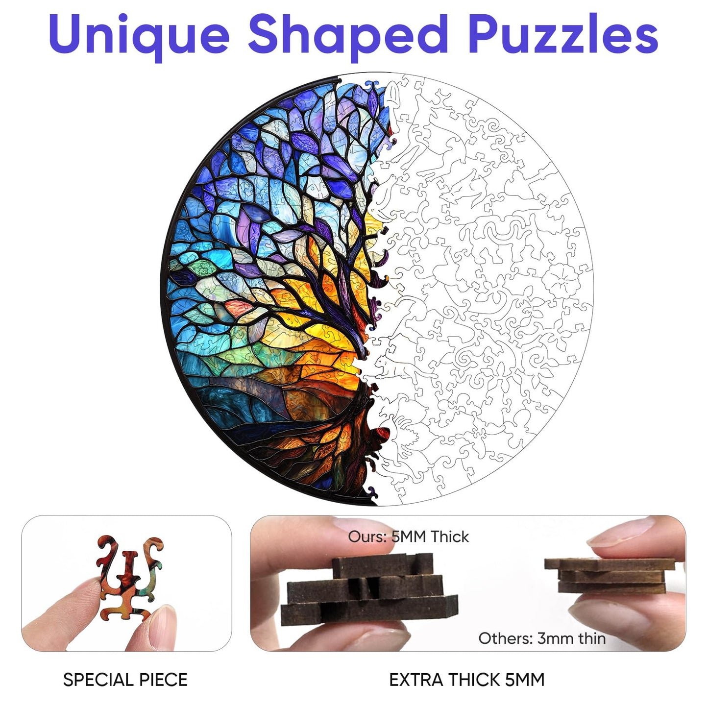 Ruikiyart 500-Piece Wooden Puzzle — Tree of Life Mosaic, 5mm Thick, 17.3”x18.4”