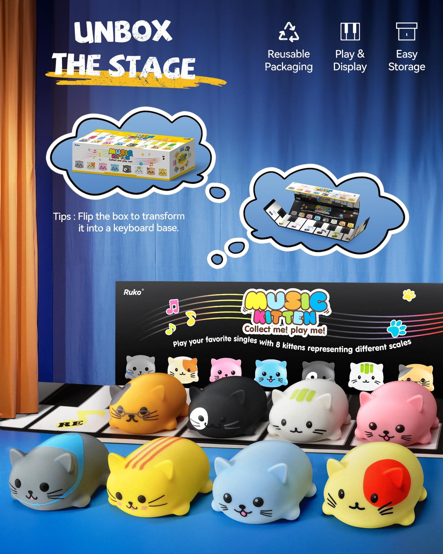 Ruko 1701 Musical Cats Piano Keyboards - 8 Cat Themed Kid Musical Toy for Ages 3-9