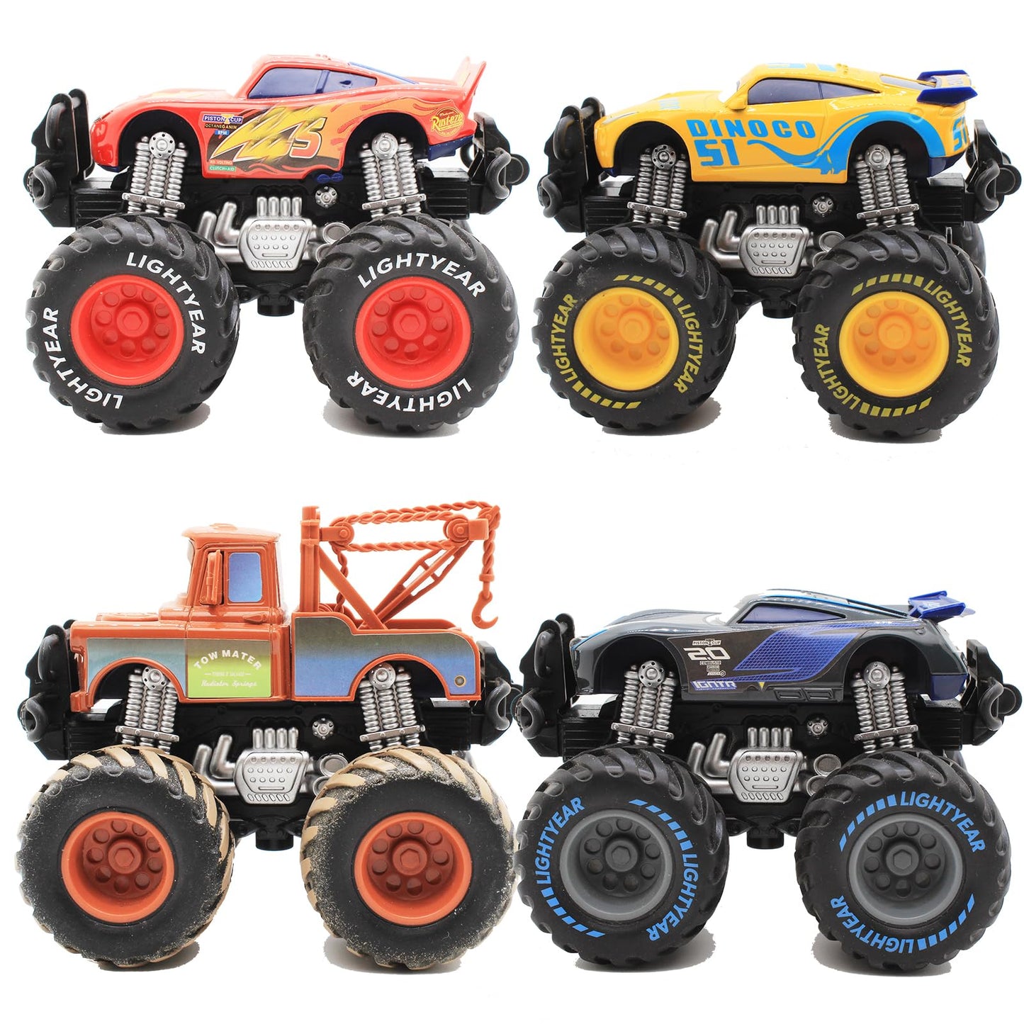 RULBAMN 4-Pack Tow Mater Die-Cast Cars – 1:55 Scale Big Wheel (4 Pcs)
