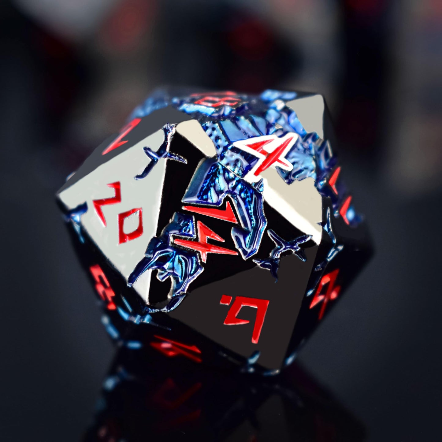Rule Dice D&D Dice Set – 7 Metal Polyhedral Dice, Blue Dragon Design in Gift Case